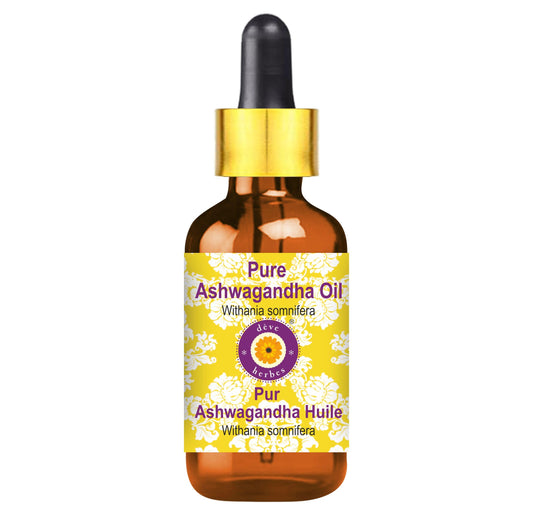 Deve Herbes Aceite de Ashwagandha puro con cuentagotas de vidrio 100% natural grado terapéutico, 100 ml