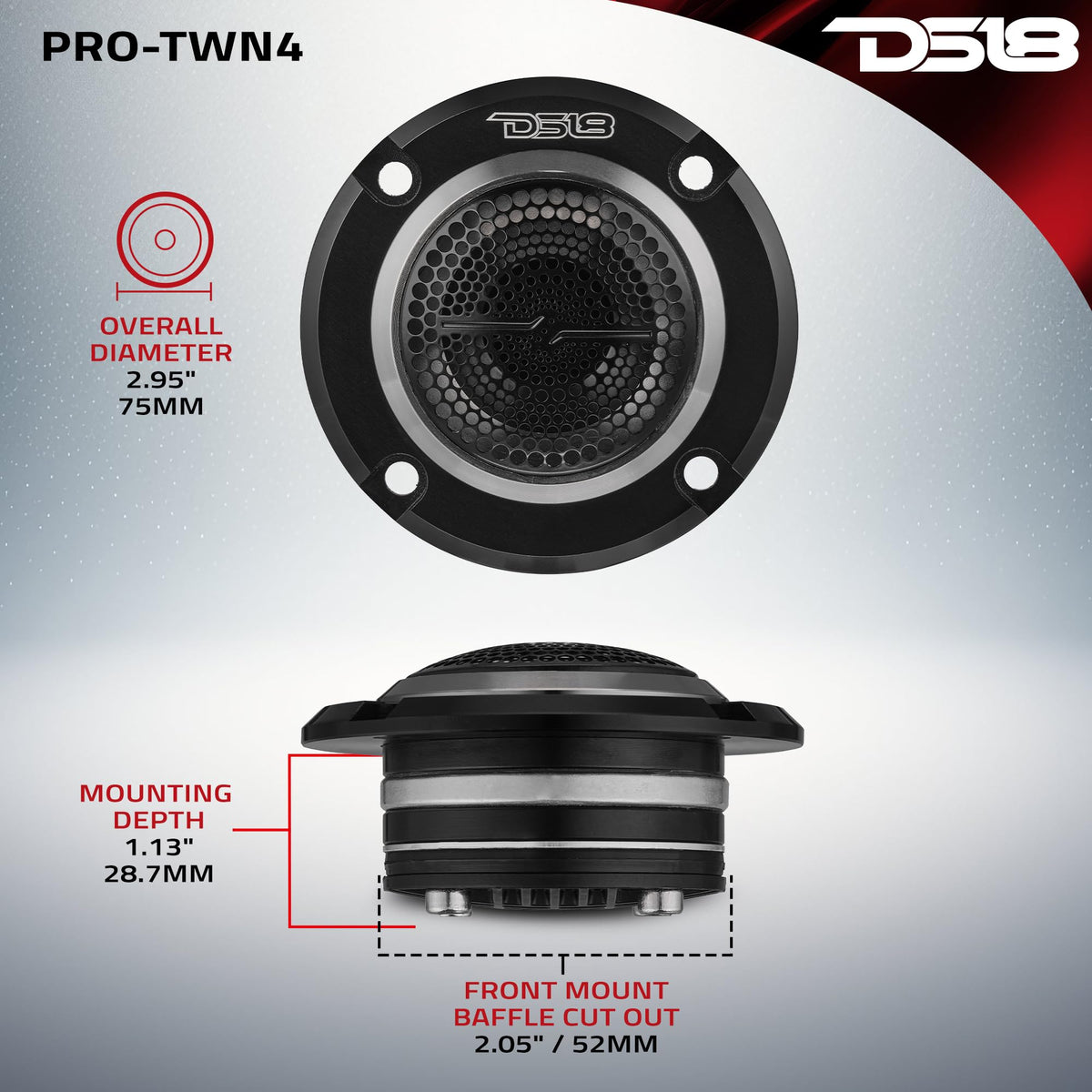 Altavoz de Agudos de Neodimio DS18 PRO-TWN4 Rojo con Tweeters Integrados para Audio Profesional