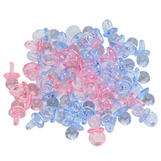 Chupete Acrílico de 100 Uds., Favores de Ducha, Decoración de Fiesta de Cumpleaños, Chupetes para Bebés, Mini Juguetes de Colores Suaves para Bautismo(Rosa transparente + azul)