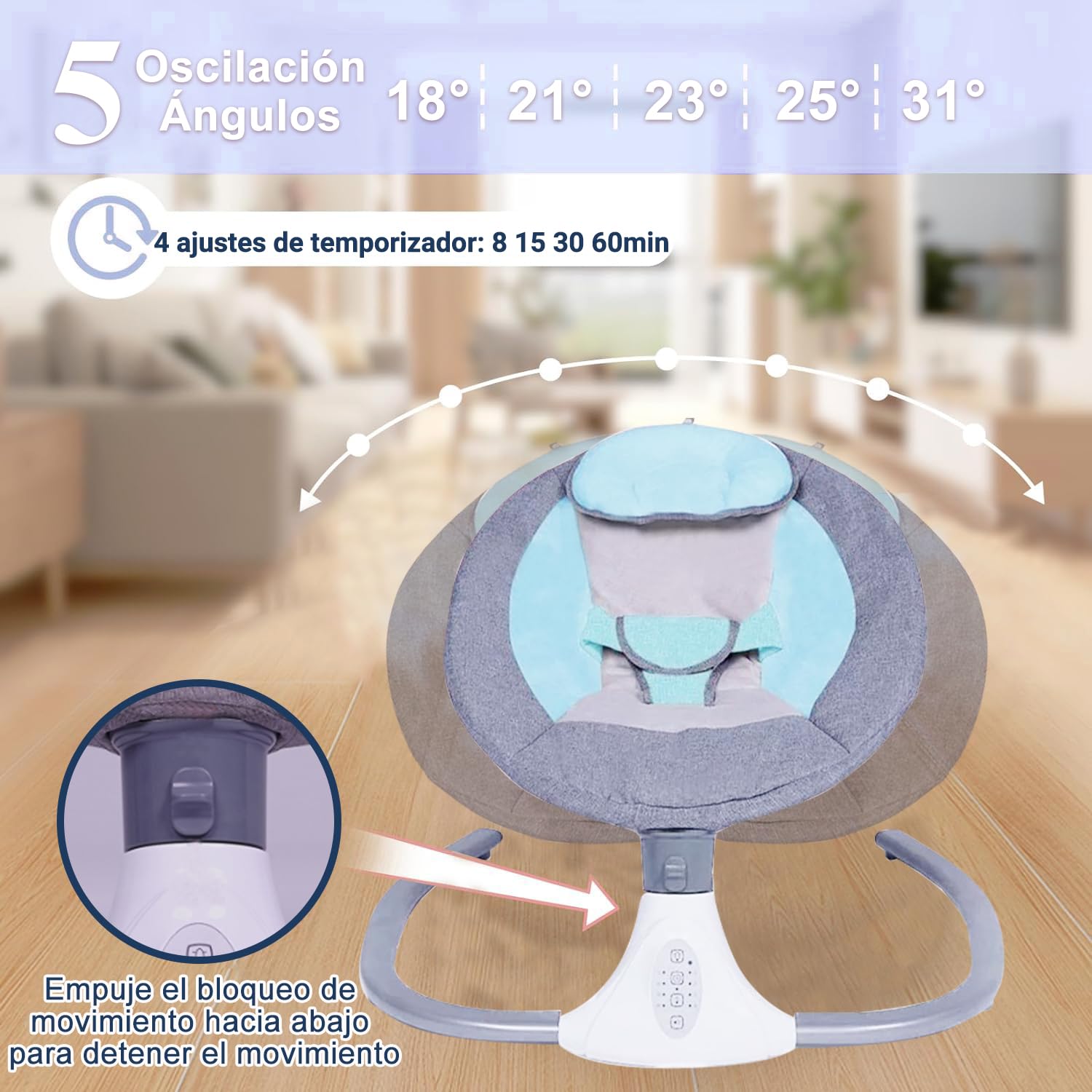 Mecedora Eléctrica AMIARYA Azul con Mando a Distancia y Bluetooth para Bebé