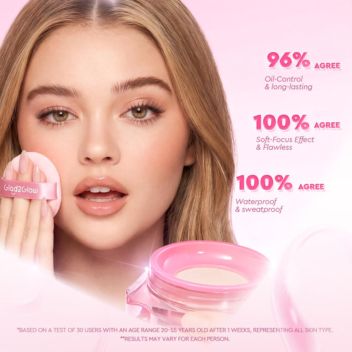 Glad2Glow base en polvo suelto, base en polvo mineral con control de grasa y larga duración, acabado de efecto difuminado para piel madura y todo tipo de piel (00 Milkshake)