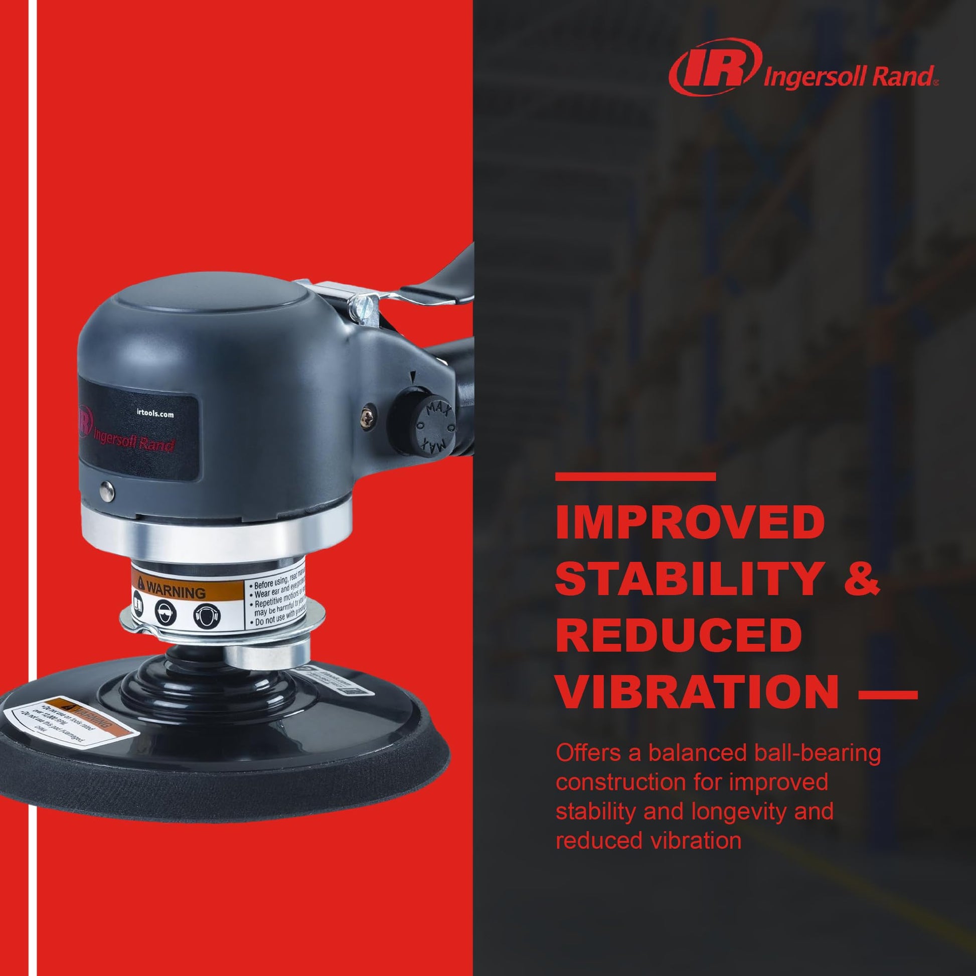 Ingersoll Rand 311A Lijadora neumática silenciosa de 6 pulgadas, almohadilla de vinil, 12000 RPM, 0.25 HP, es ideal para bordes de plumas, preparación de metales y trabajos de acabado.