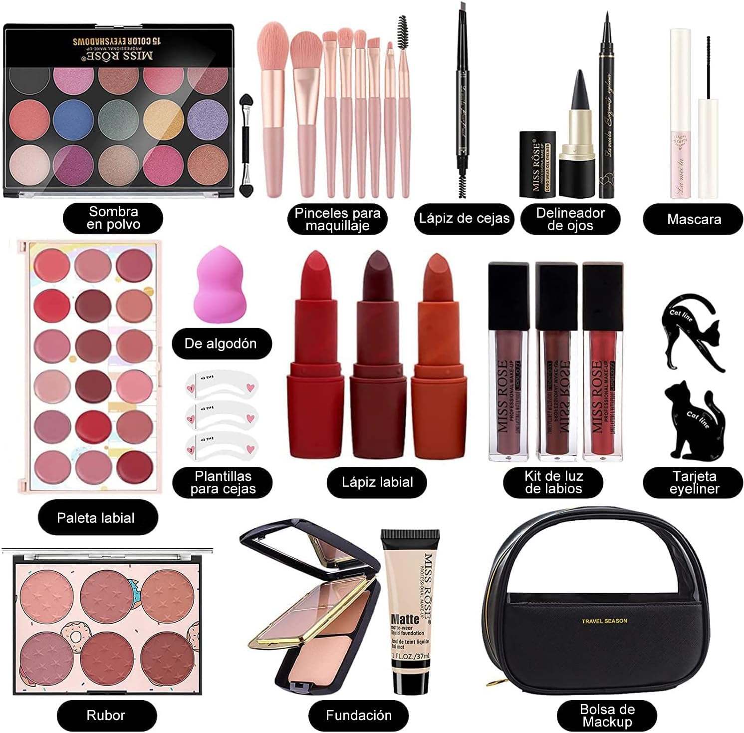 Kit de Maquillaje MISS ROSE Todo en Uno | Cosméticos para Mujer
