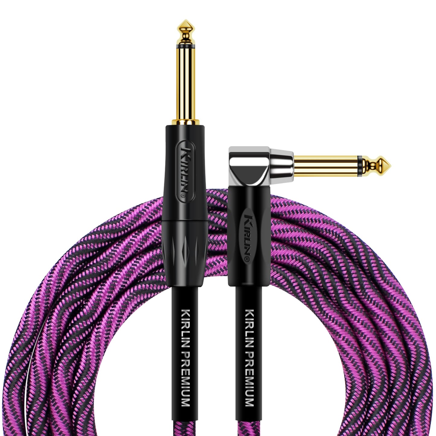 KIRLIN Cable IWB para instrumentos, 1/4 pulgadas de ángulo recto a recto, onda negra morada, 10 pies (IWB-202 BFGL-10/WBP)