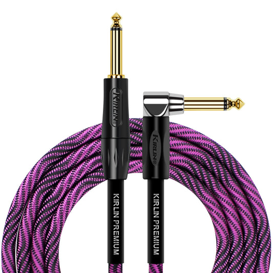 KIRLIN Cable IWB para instrumentos, 1/4 pulgadas de ángulo recto a recto, onda negra morada, 20 pies (IWB-202 BFGL-20/WBP)