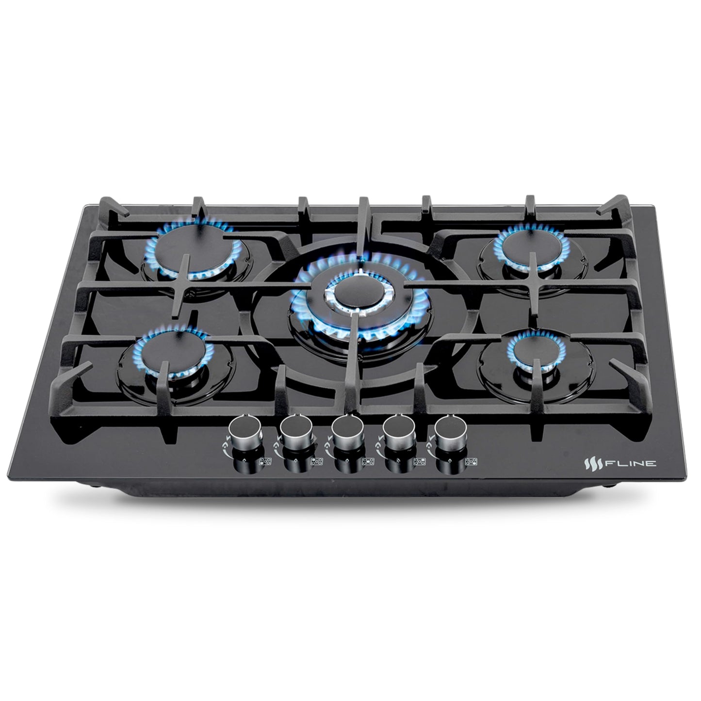 Parrilla de Gas Empotrable 5 Quemadores Vidrio Templado 76 cm Encendido Electrónico para Inducción