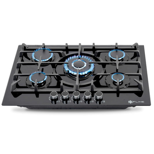 Parrilla de Gas Empotrable 5 Quemadores Vidrio Templado 76 cm Encendido Electrónico para Inducción
