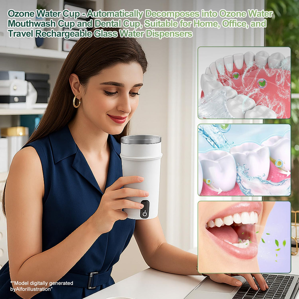 Vaso Generador de Agua con Ozono MHTGYLMY Blanco Multiusos Recargable para Cuidado Bucal y Limpieza de Frutas