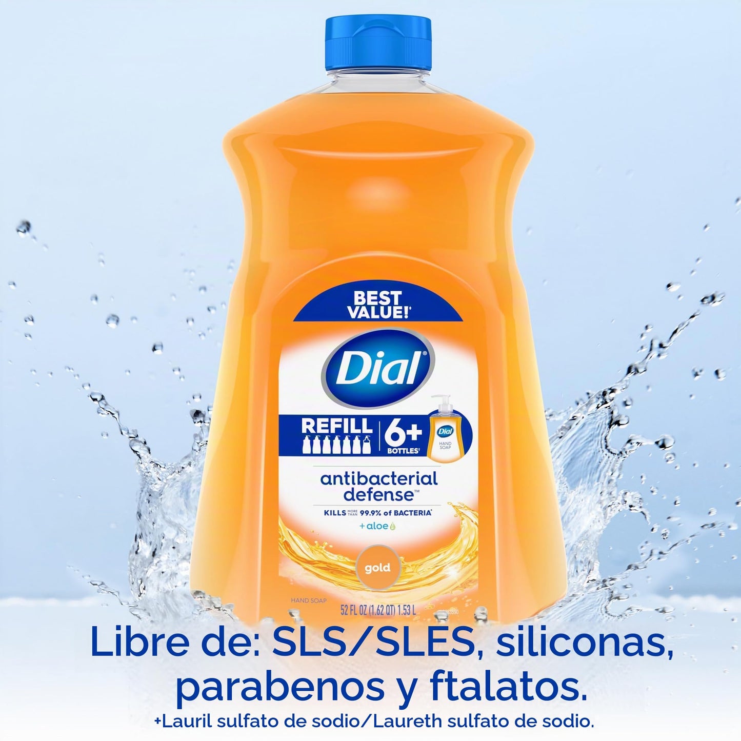 Dial Antibacterial Liquid Hand Soap Refill, Gold, 52 Fluid Ounces (Pack of 3)