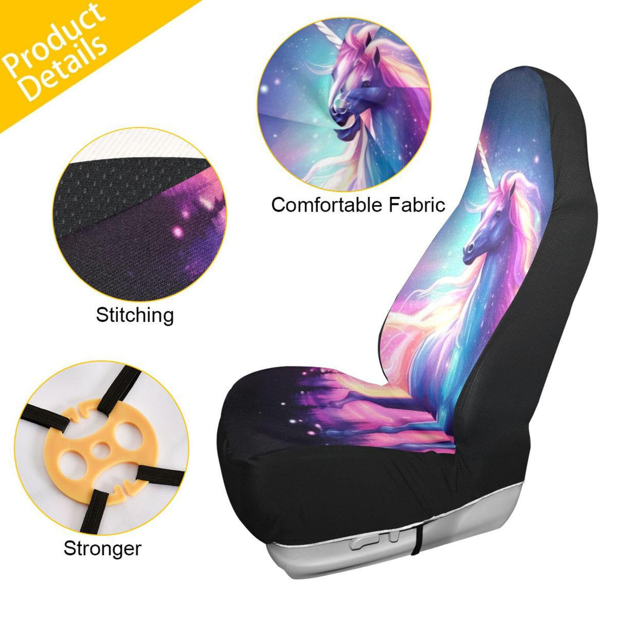 Juego de Fundas para Asiento de Coche GOODOLD Galaxy Horse, Negro, Fáciles de Instalar