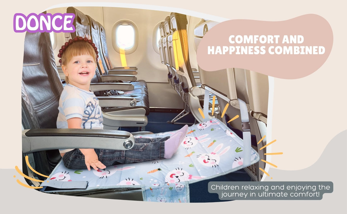DONCE Cama de Avión para Niños Pequeños, Artículos Esenciales de Viaje de Avión para Niños Pequeños, Extensión de Asiento de Avión para Niños, Cama de Viaje Portátil para Avión para Vuelos Largos