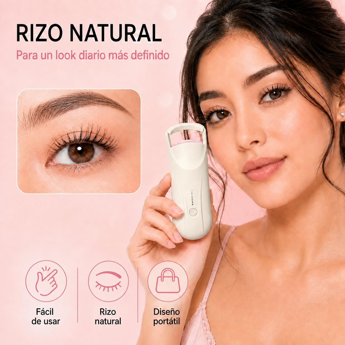 Rizador de Pestañas Eléctrico, Enchinador Térmico Recargable USB-C con 2 Niveles de Temperatura 65°C/85°C, Calentamiento Rápido y Curva 3D, Mini Rizador Portátil para Maquillaje