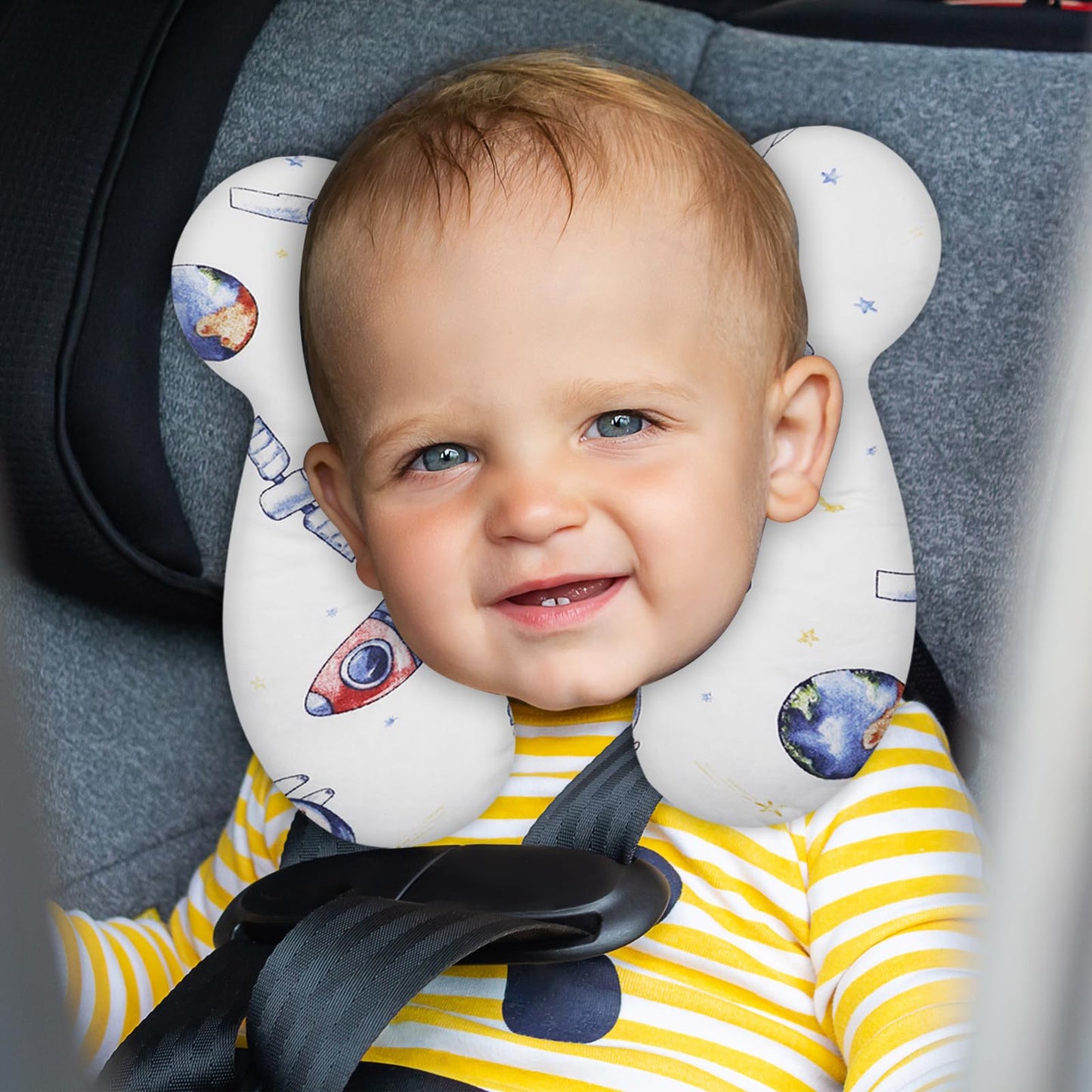 Almohada de viaje para bebé, cojín suave y agradable a la piel para asiento de coche, carriola y carriola (estilo N)
