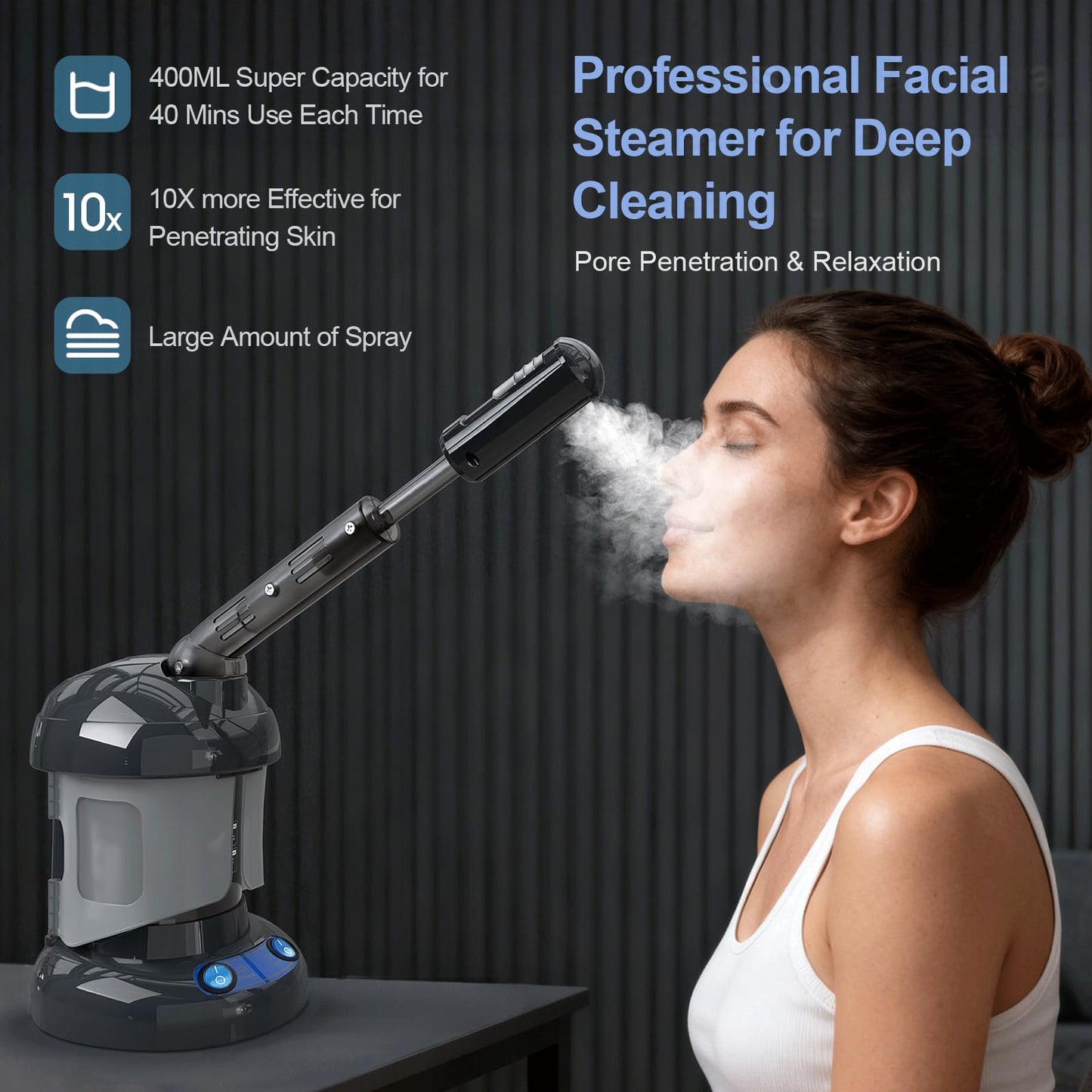 Kingsteam Vaporizador facial nano iónico para limpieza profunda, vaporizador facial portátil de ozono con brazo extensible giratorio de 360°, humidificador para cuidado personal en casa o salón.