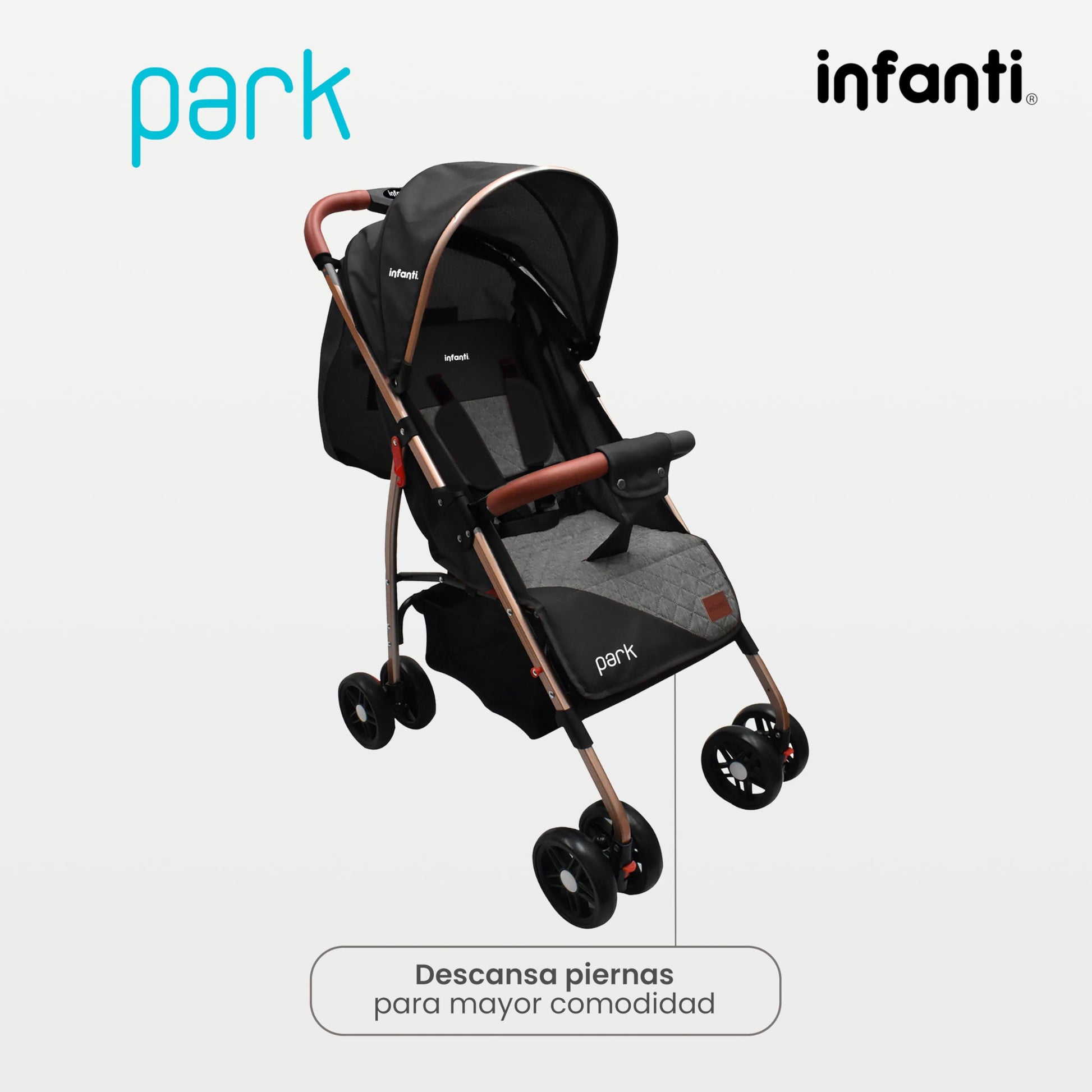 INFANTI | Carriola para Bebe PARK Negro | Carreola con Portabebé - Carriola de Viaje - Carrito para Bebe | Cosas para Bebes 6 Meses hasta 15 kg - Compacta y Plegable | Barra de Seguridad Desmontable