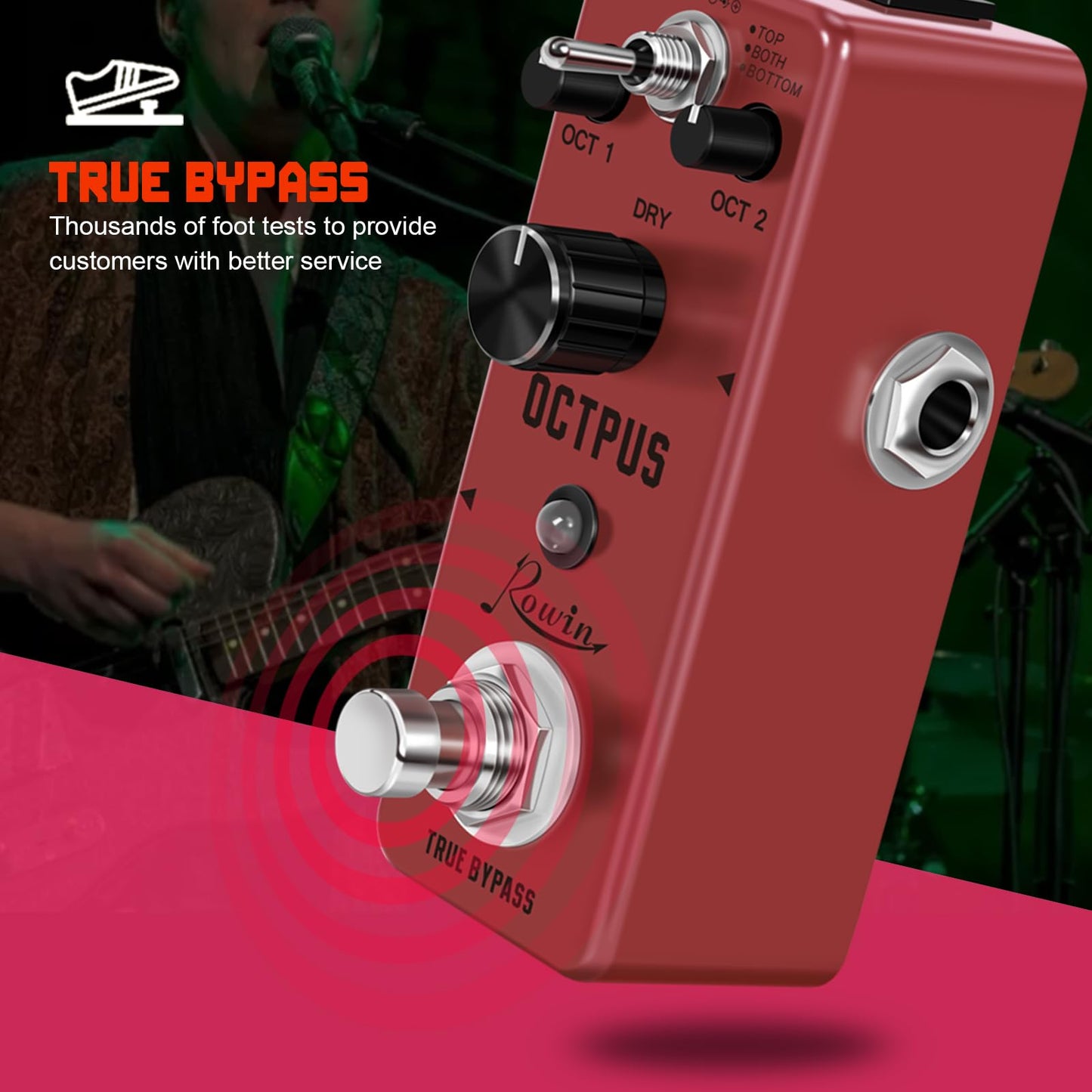 Rowin - Pedal de efectos de guitarra de octava polifónico mini digital con true bypass y 11 modos diferentes de octava LEF-3806