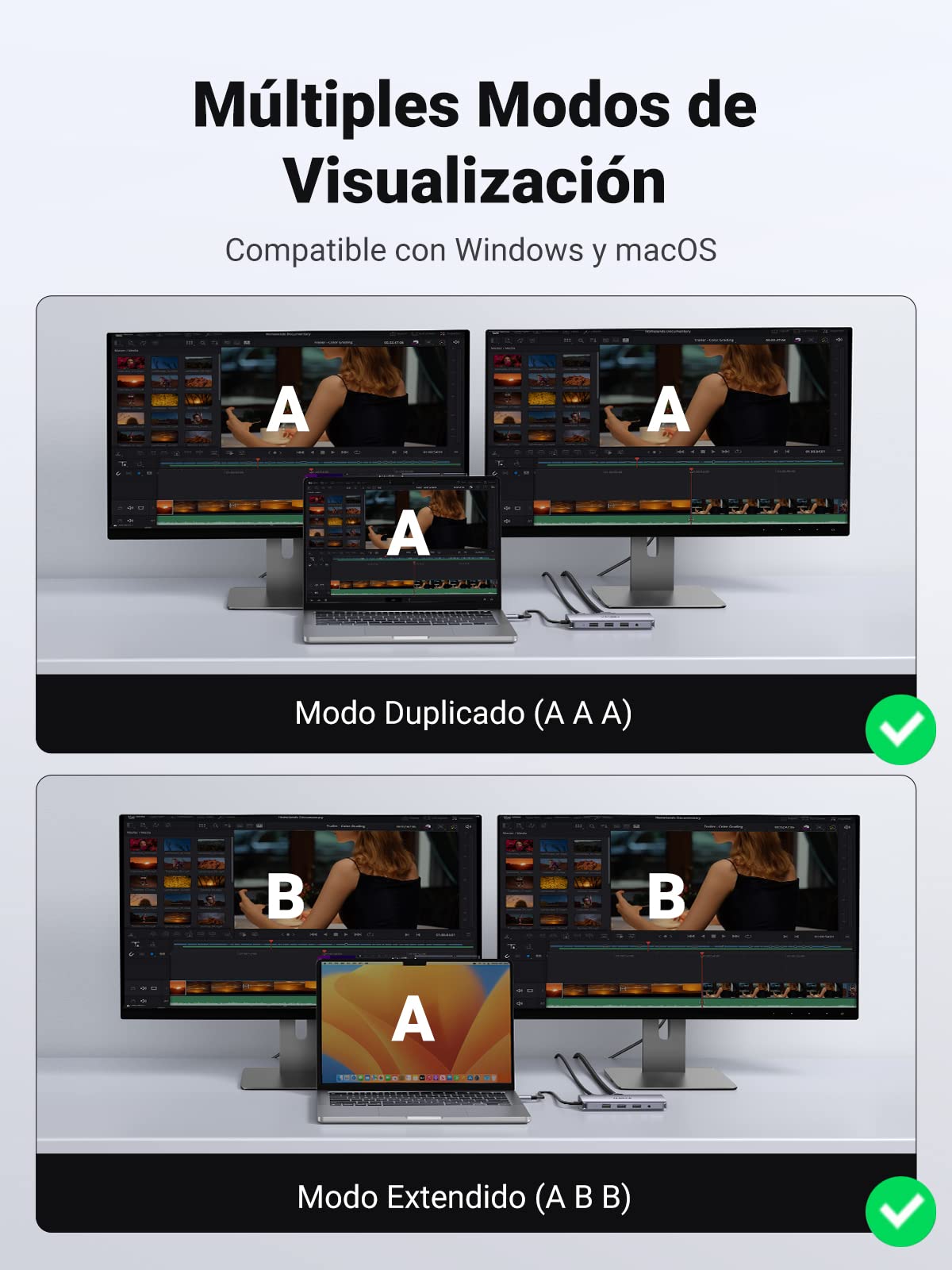 Hub USB C UGREEN Plateado 10 en 1 con HDMI 4K, Ethernet Gigabit, VGA y Carga 100W para Macbook e iPad