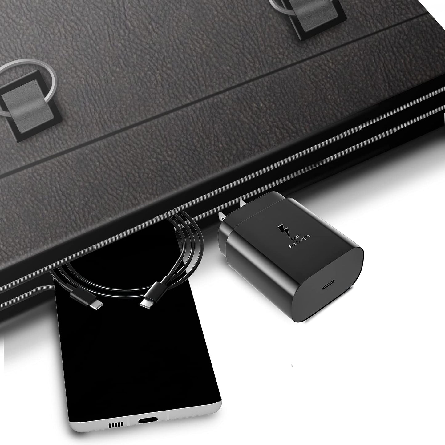 Cargador USB C de carga rápida súper tipo C con cable para Android con suministro de energía de 25W, adaptador de bloque de pared para teléfono celular compatible para Samsung LG Galaxy S21 Ultra Plus