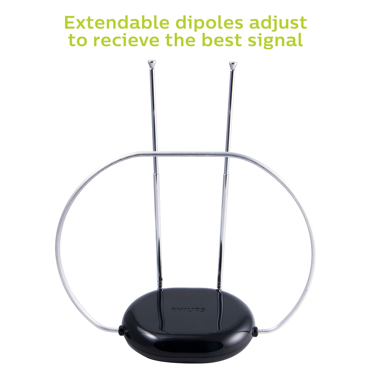 Philips Rabbit Ears Antena de TV para Interiores, dipolos y Bucle Circular, Digital, Compatible con Smart TV, Antena de HDTV, 4K 1080P VHF UHF, Cable coaxial, Negro, SDV8201B/27
