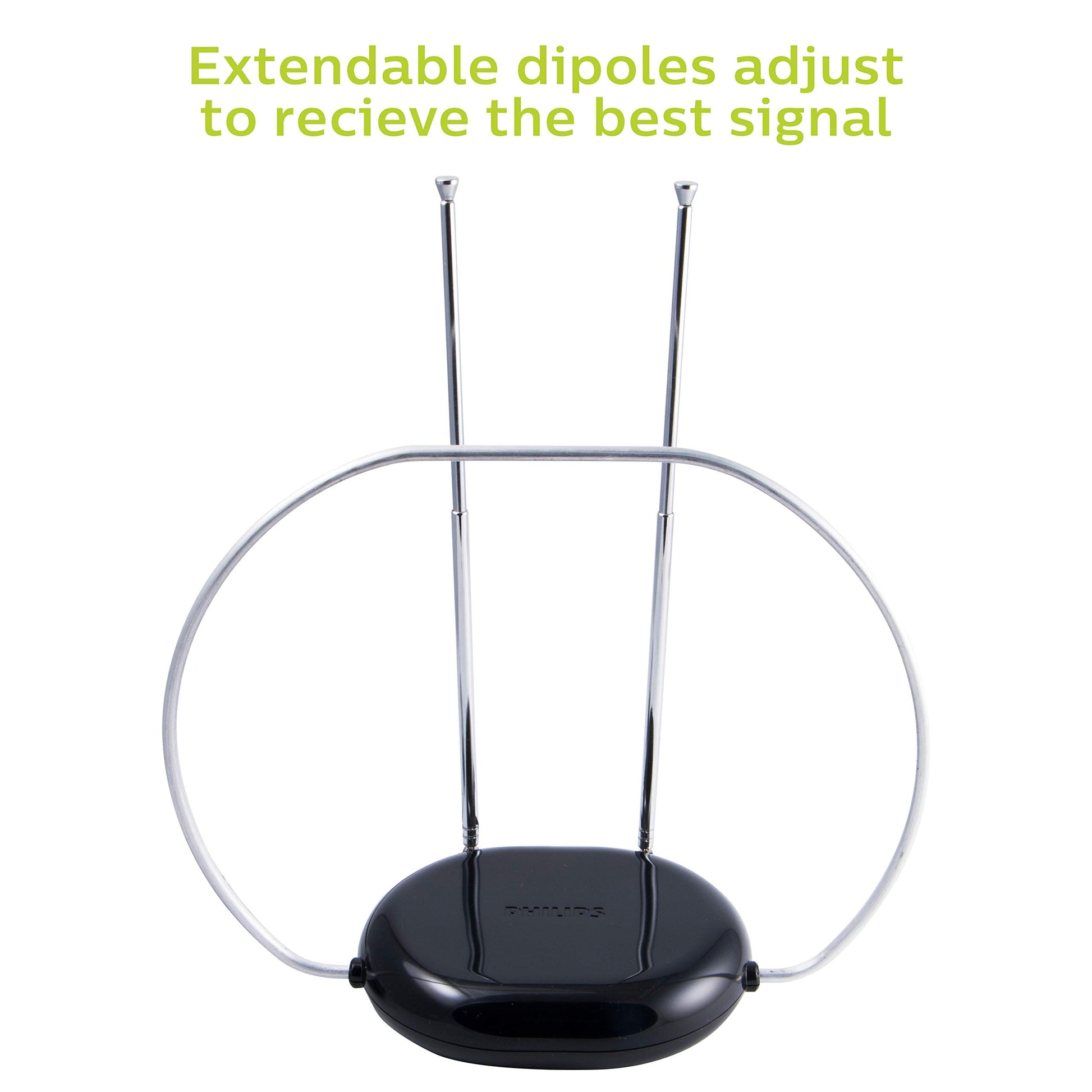 Philips Rabbit Ears Antena de TV para Interiores, dipolos y Bucle Circular, Digital, Compatible con Smart TV, Antena de HDTV, 4K 1080P VHF UHF, Cable coaxial, Negro, SDV8201B/27