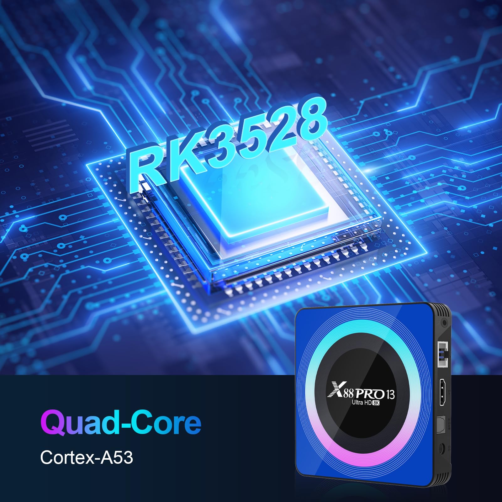 Caja de TV Android 13.0, 6K 8K Android Box con 4GB RAM 64GB ROM RK3528 Quad-Core compatible con WiFi6 2.4Ghz/5.0Ghz HDR10 BT 5.0 H.265 USB 2.0 3.0 Ethernet 3D con mini teclado retroiluminado