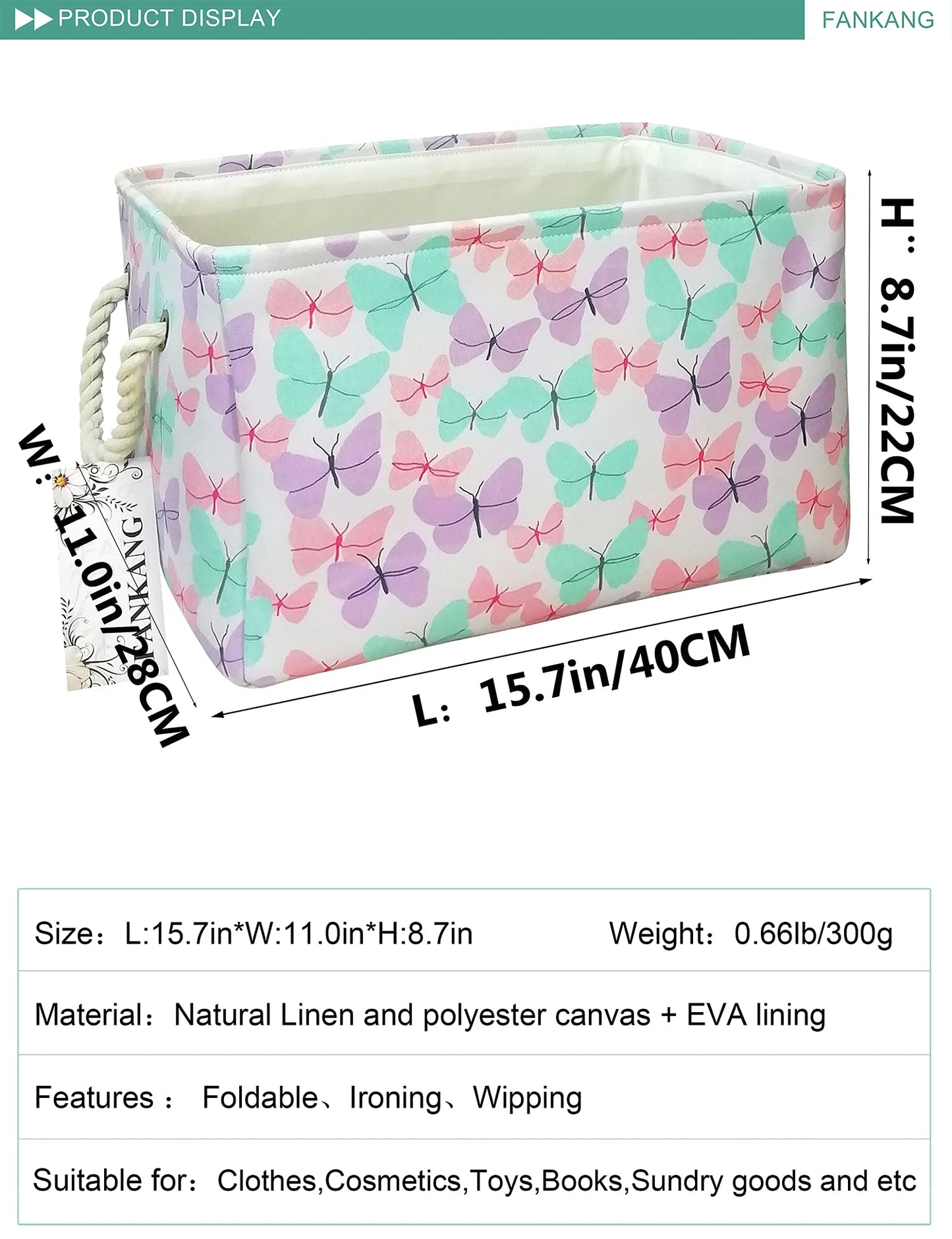 FANKANG Cesta rectangular de mariposa