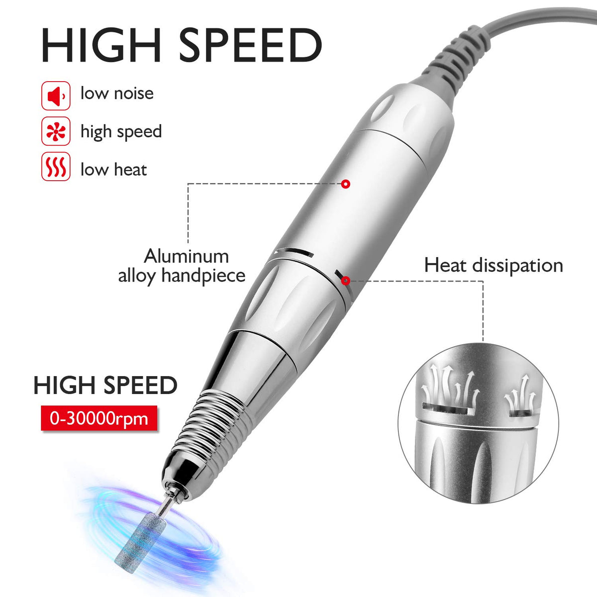 Taladro de Uñas AZ GOGO Profesional Portátil 30000 RPM con Bolsa de EVA