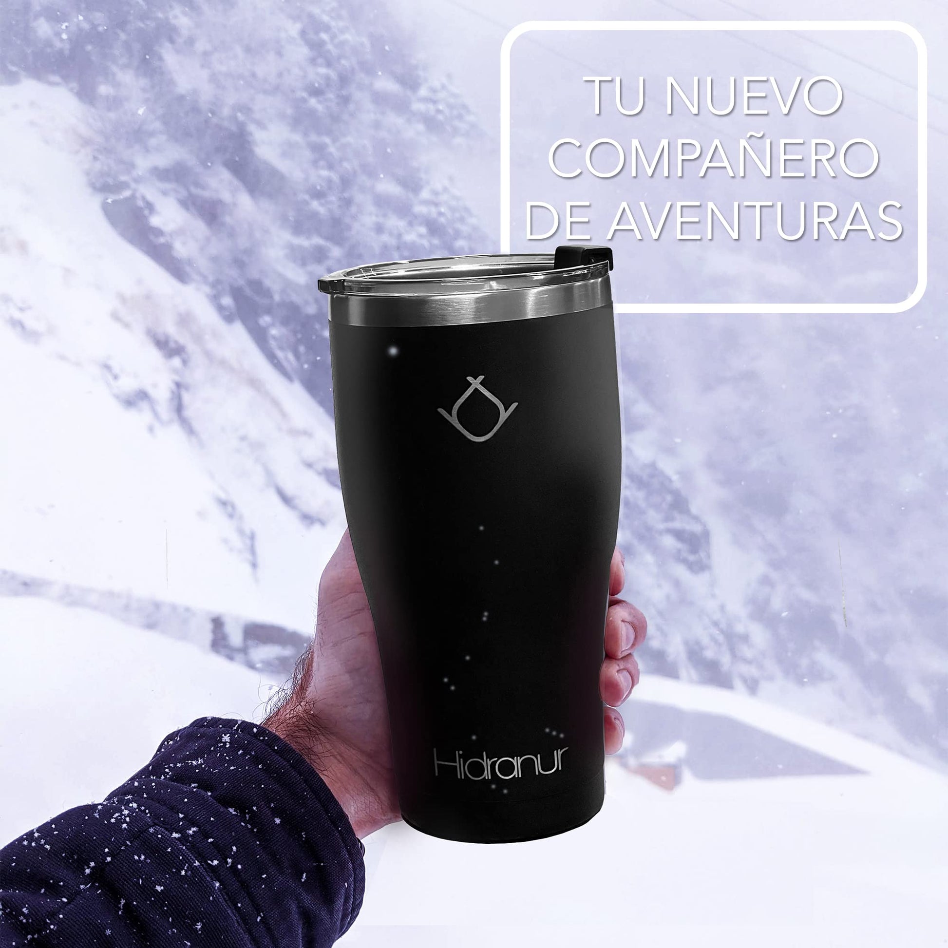 Hidranur Termo de Acero Inoxidable Doble Aislamiento Térmico, Termo 30 Oz (887.206 ml), Termo para Café, Tapa Hermética Antifugas, Popote Incluido (Negro, 30 Oz (887.206 ml))