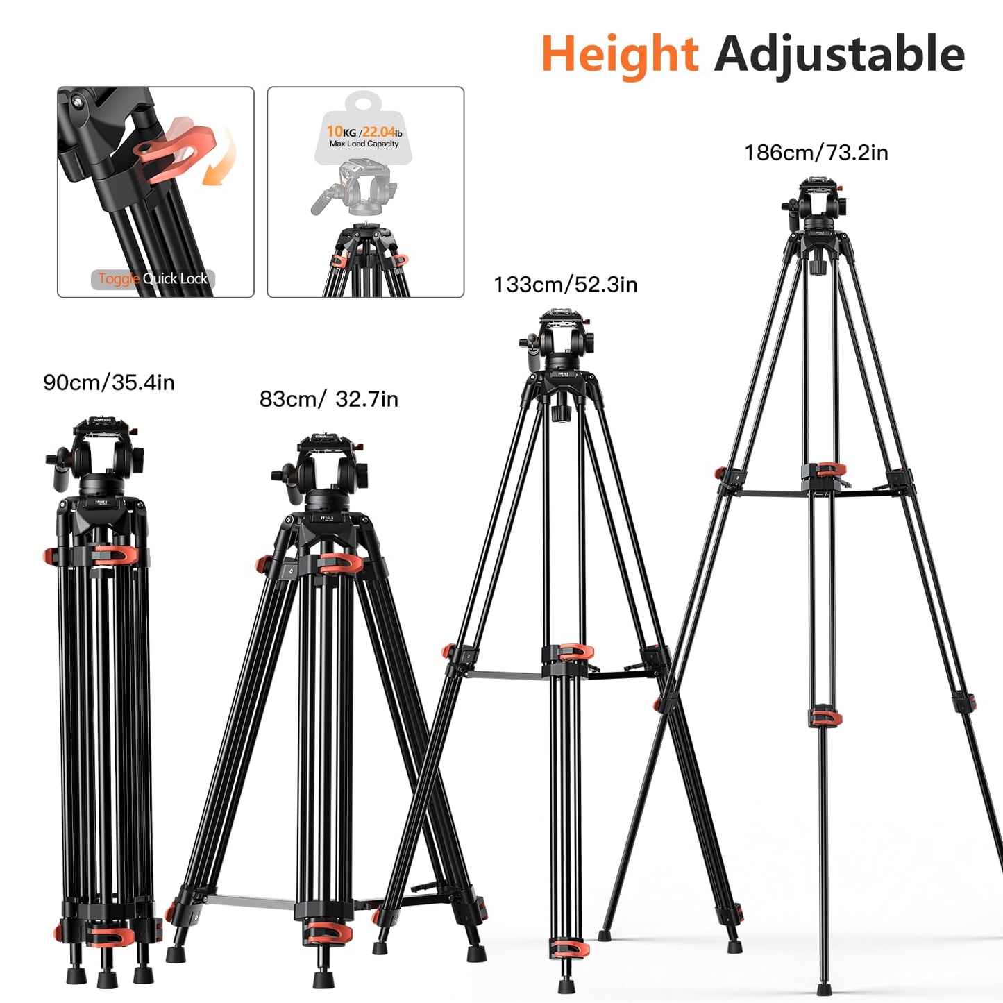Trípode Profesional de Aluminio 72 Pulgadas con Cabezal de Líquido 360 Grados para Cámaras DSLR Canon Nikon