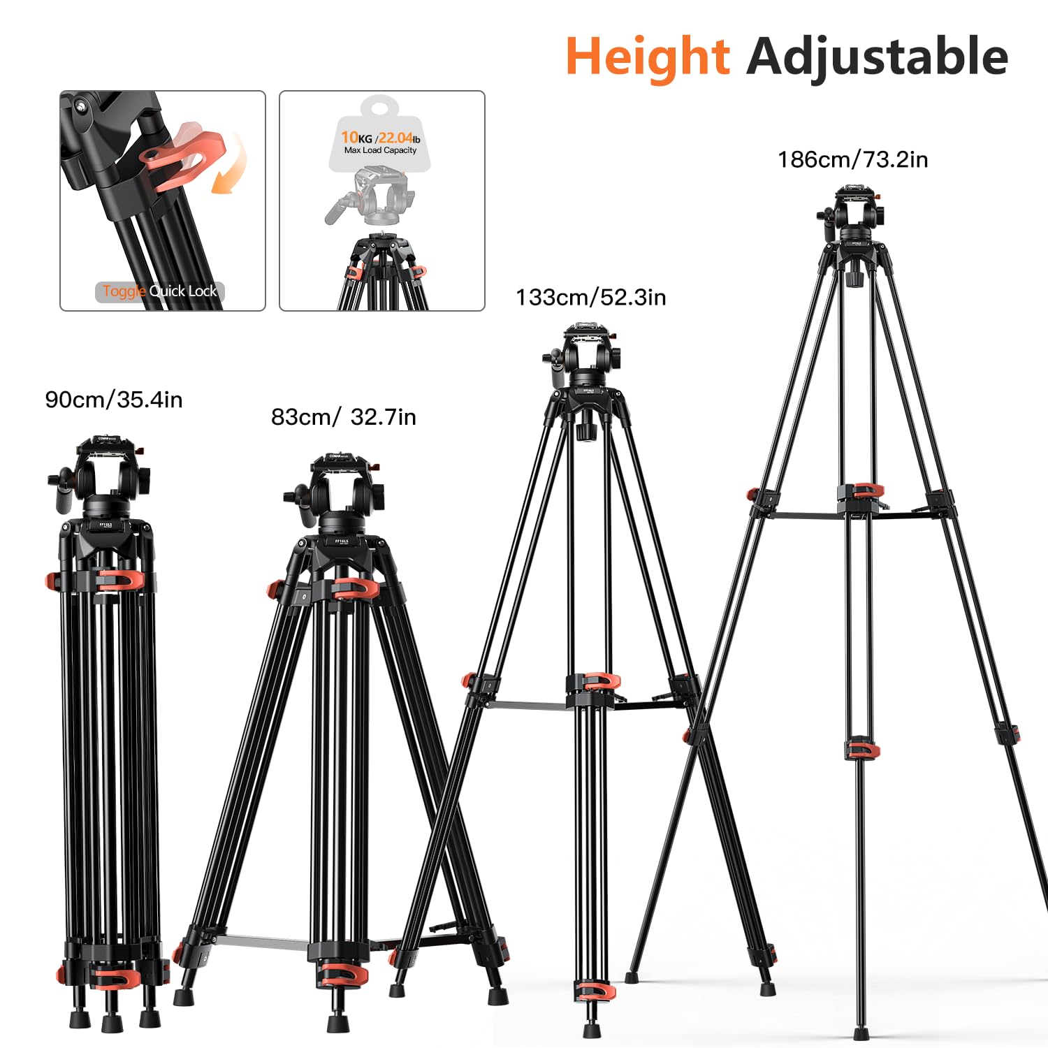 Trípode Profesional de Aluminio 72 Pulgadas con Cabezal de Líquido 360 Grados para Cámaras DSLR Canon Nikon