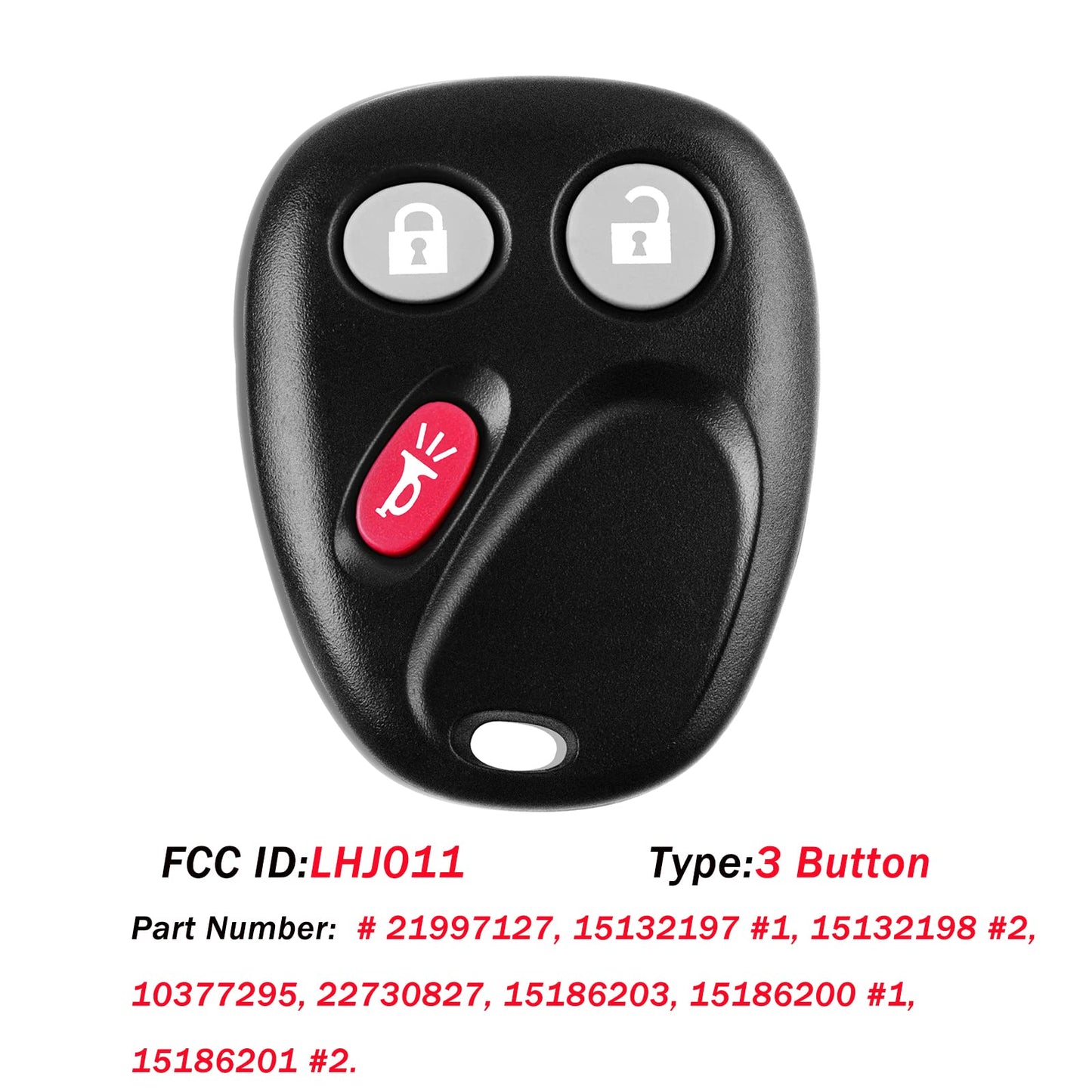Control remoto de entrada sin llave de 3 botones para llave de coche para Chevy Tahoe 2003-2006, Avalanche, Silverado, Suburban / Cadillac Escalade / GMC Sierra, Yukon (FCCID: LHJ011) 315MHz paquete