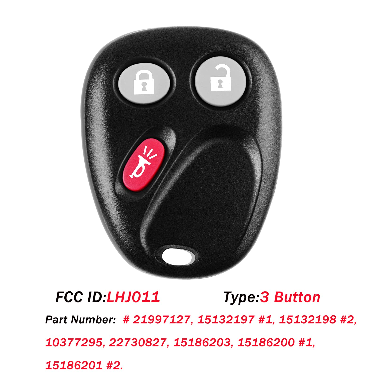 Control remoto de entrada sin llave de 3 botones para llave de coche para Chevy Tahoe 2003-2006, Avalanche, Silverado, Suburban / Cadillac Escalade / GMC Sierra, Yukon (FCCID: LHJ011) 315MHz paquete