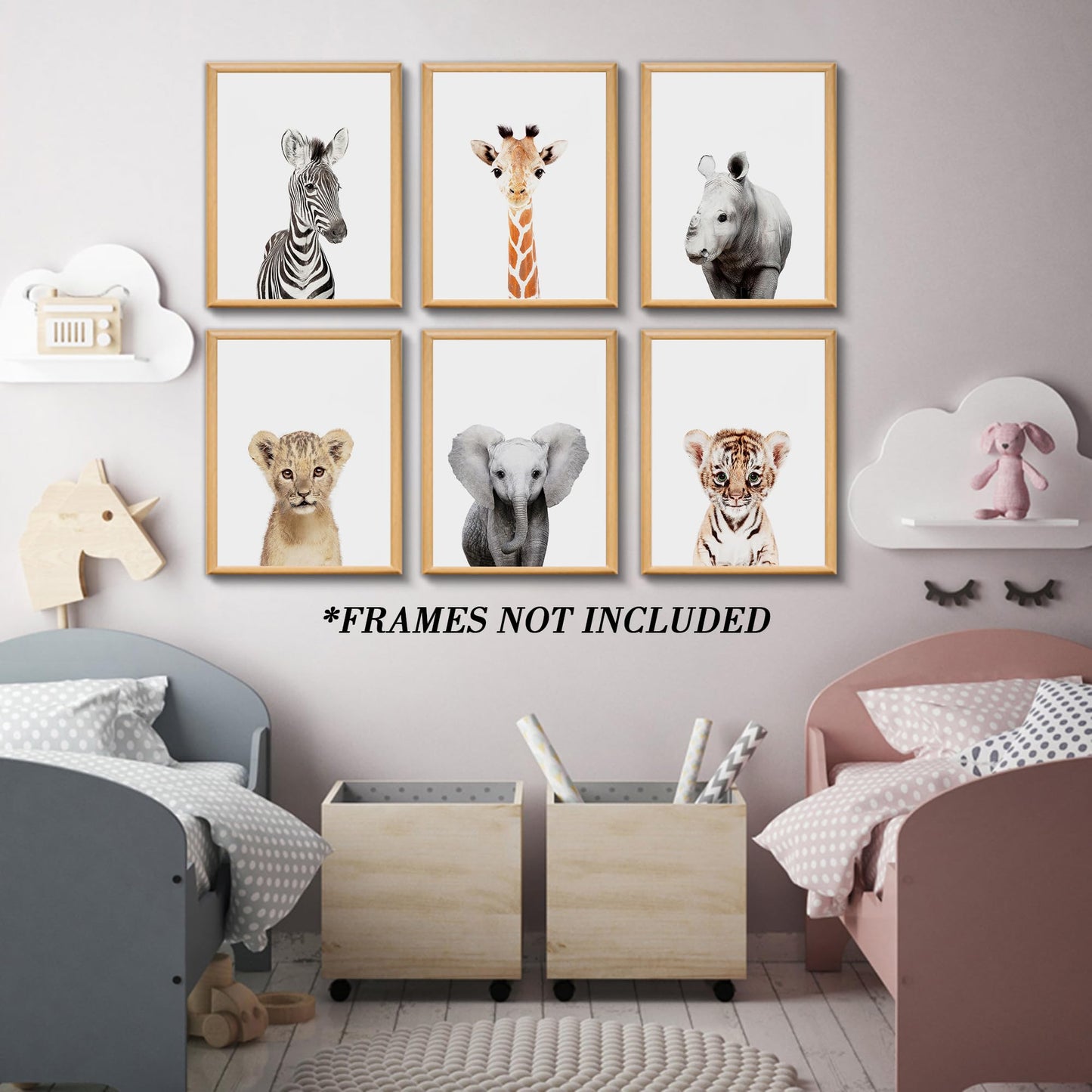 Calmart Wall Art: 6 decoraciones para colgar en la pared de animales de la selva sin marco, para habitación de los niños, guardería, fiesta de cumpleaños temática de safari