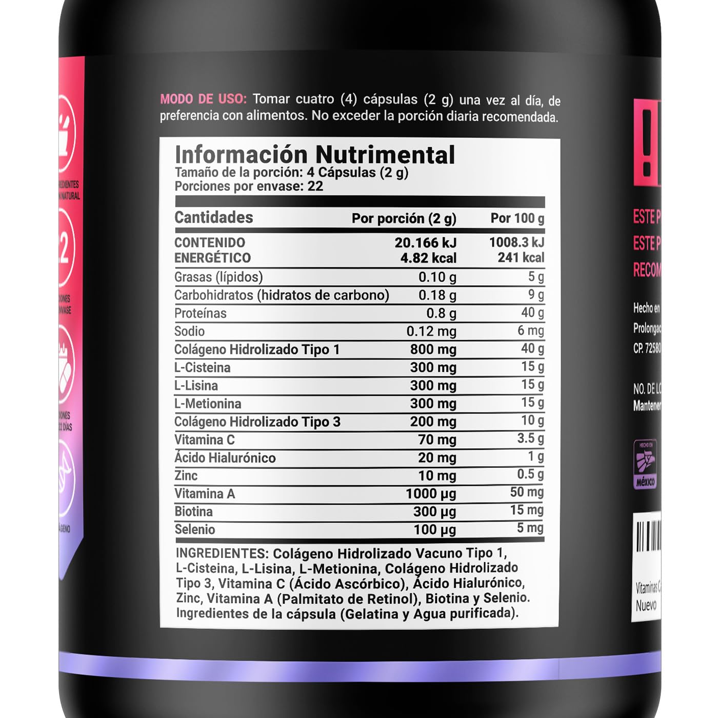 B Life Vitaminas para el Cabello de la Mujer | 90 Cápsulas | 2000 mg por porción | Colágeno Hidrolizado, L-Cisteína, L-Lisina, L-Metionina, Vitamina C, Ácido Hialurónico, Zinc, Vitamina A, Biotina y Selenio | Womens HR.