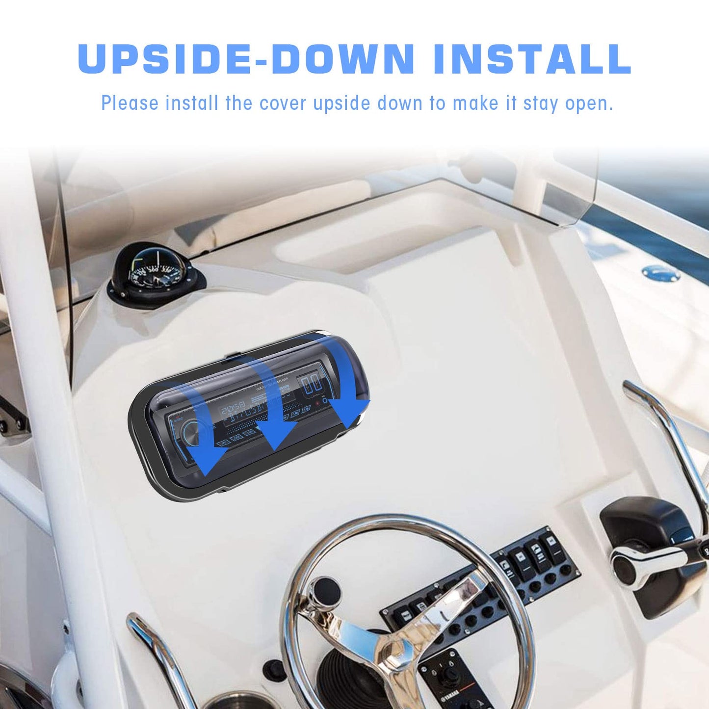 Cubierta de radio marina resistente al agua, carcasa de protección contra salpicaduras estéreo para barco, funda impermeable estéreo marino para receptor universal de medios DIN único