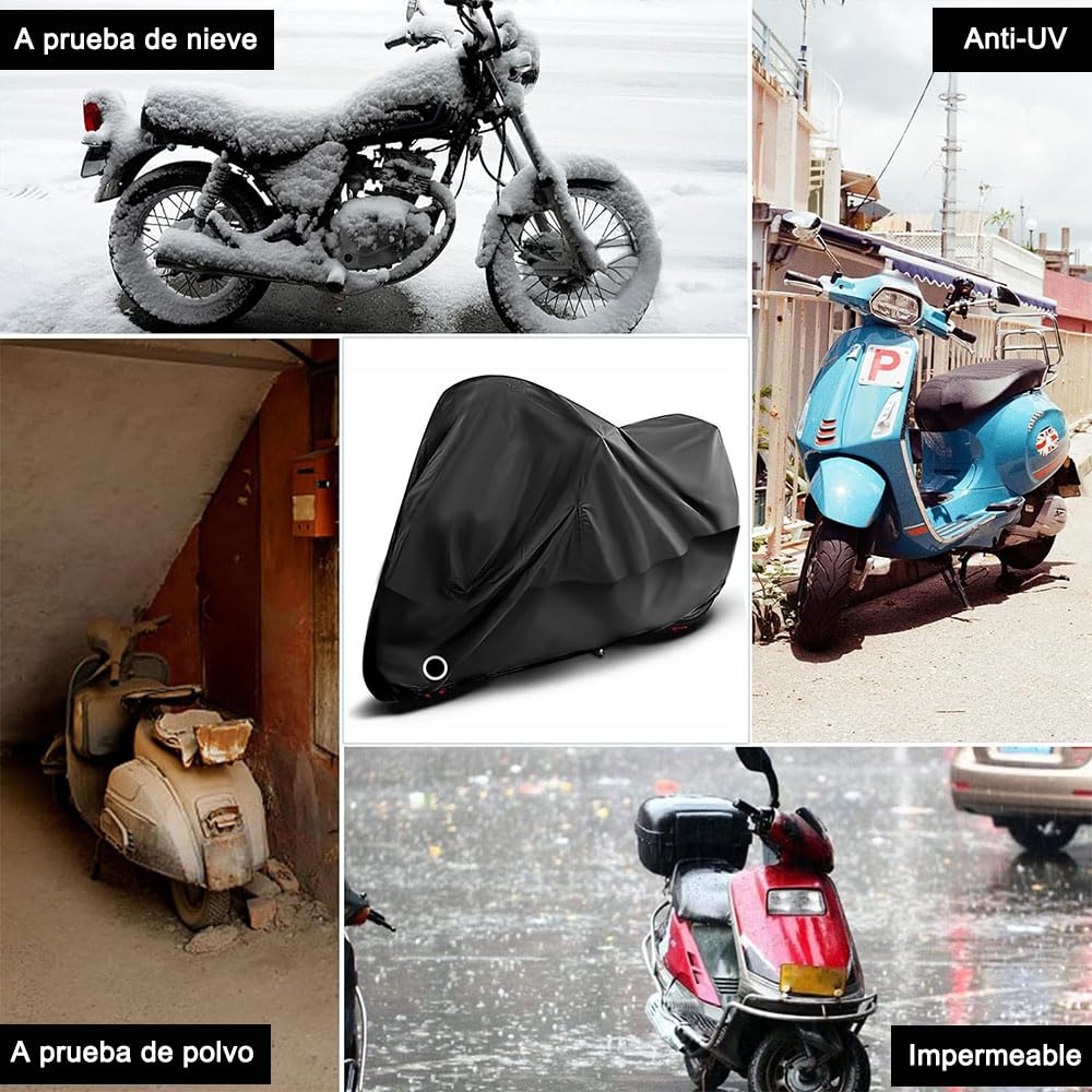Cubierta para Motocicleta MSUNGFIVA Negro Impermeable para Protección contra el Polvo y Lluvia