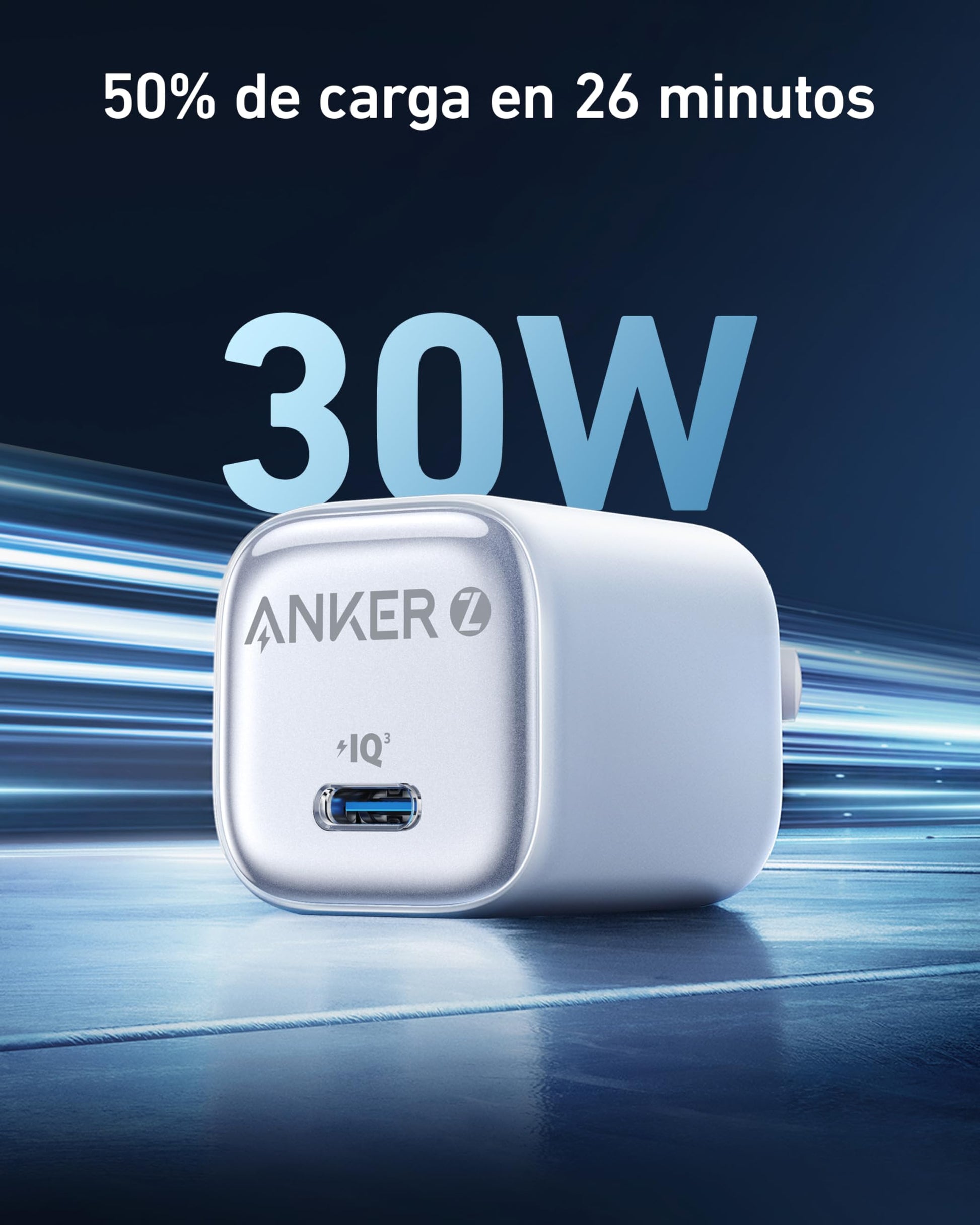 Anker 30W Hielo Cargador Rápido, Control de Temperatura Avanzado, Diseño Compacto 59% Más Pequeño, Compatible con iPhone y Samsung y Otros Dispositivos, USB C Tipo, 2 Colores