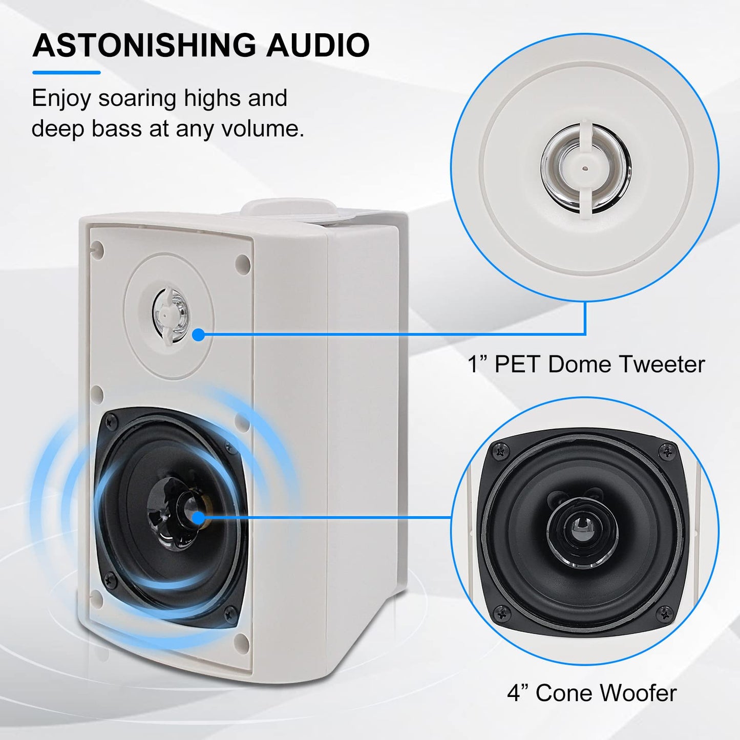 Herdio - Altavoces pasivos para exteriores con cable, impermeables, 4 pulgadas, 2 vías, 400 W, montados en la pared con altavoz de agudos de cúpula, durabilidad para todo tipo de clima, para patio,