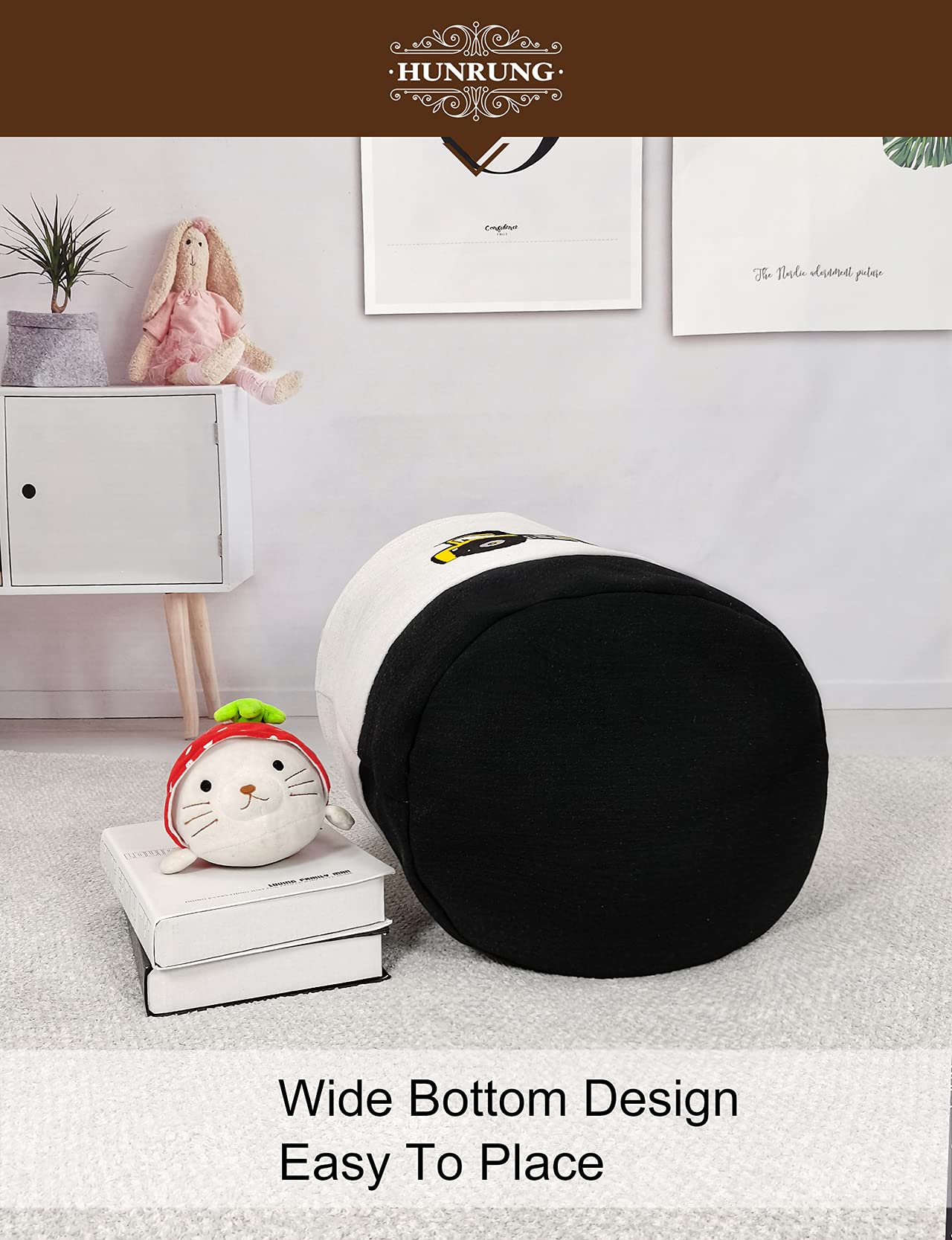 HUNRUNG - Cesta organizadora para la Colada de tamaño Grande, cestas Redondas de Regalo, Resistente al Agua y Plegable, Bolsa de Tela de algodón para guardería, Juguetes, Sala de Juegos, Engineerin