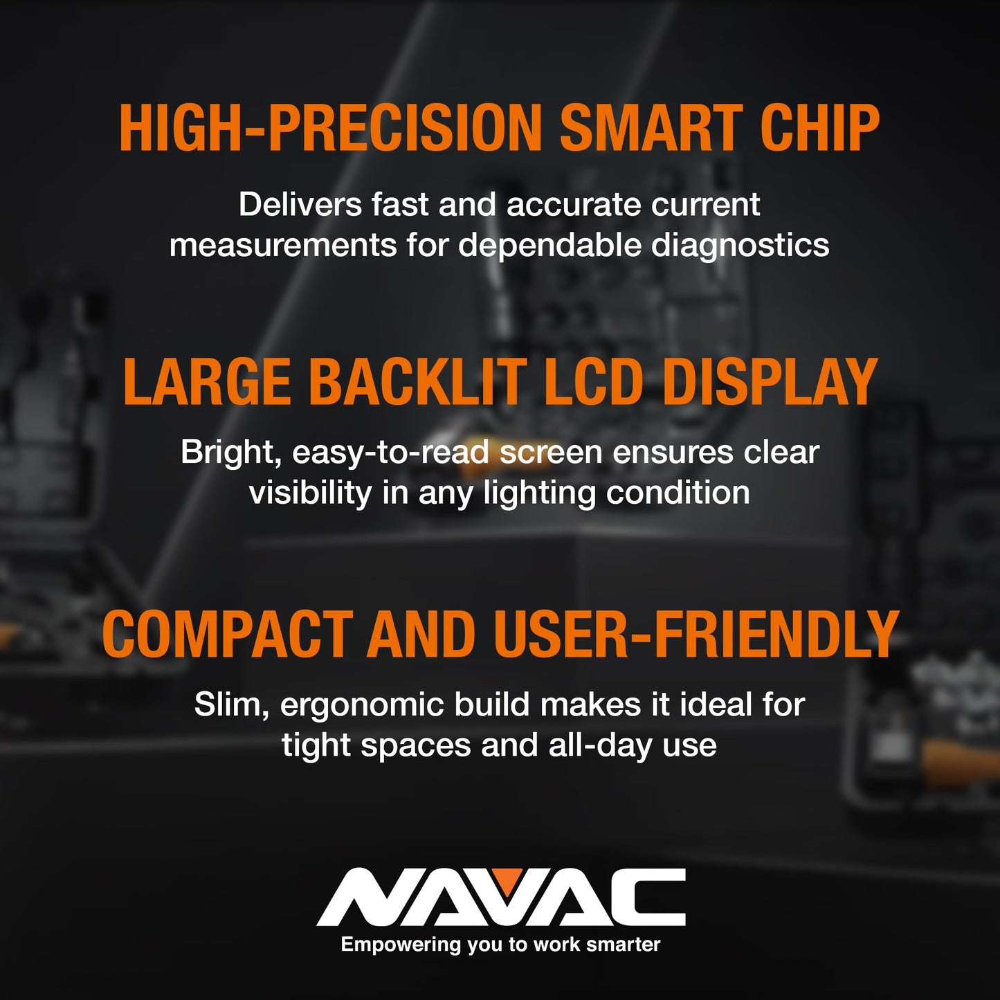 Pinza Multímetro NAVAC NMC1 Visualización Retroiluminada Mandíbula Grande Ajustable Chip Alta Precisión Diseño Compacto