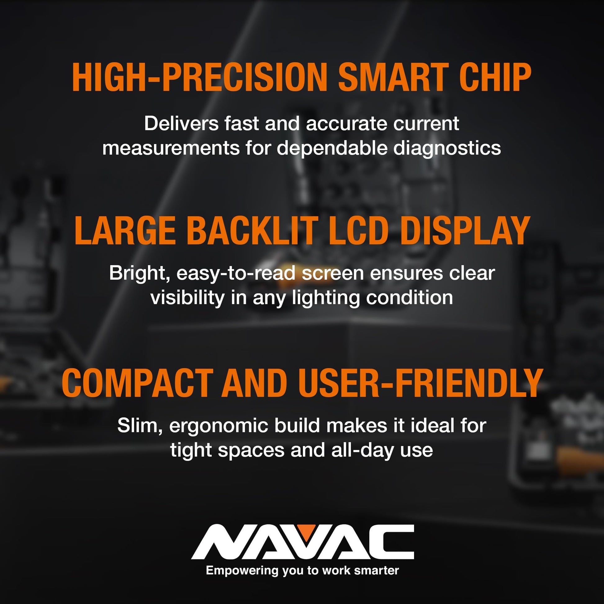 Pinza Multímetro NAVAC NMC1 Visualización Retroiluminada Mandíbula Grande Ajustable Chip Alta Precisión Diseño Compacto