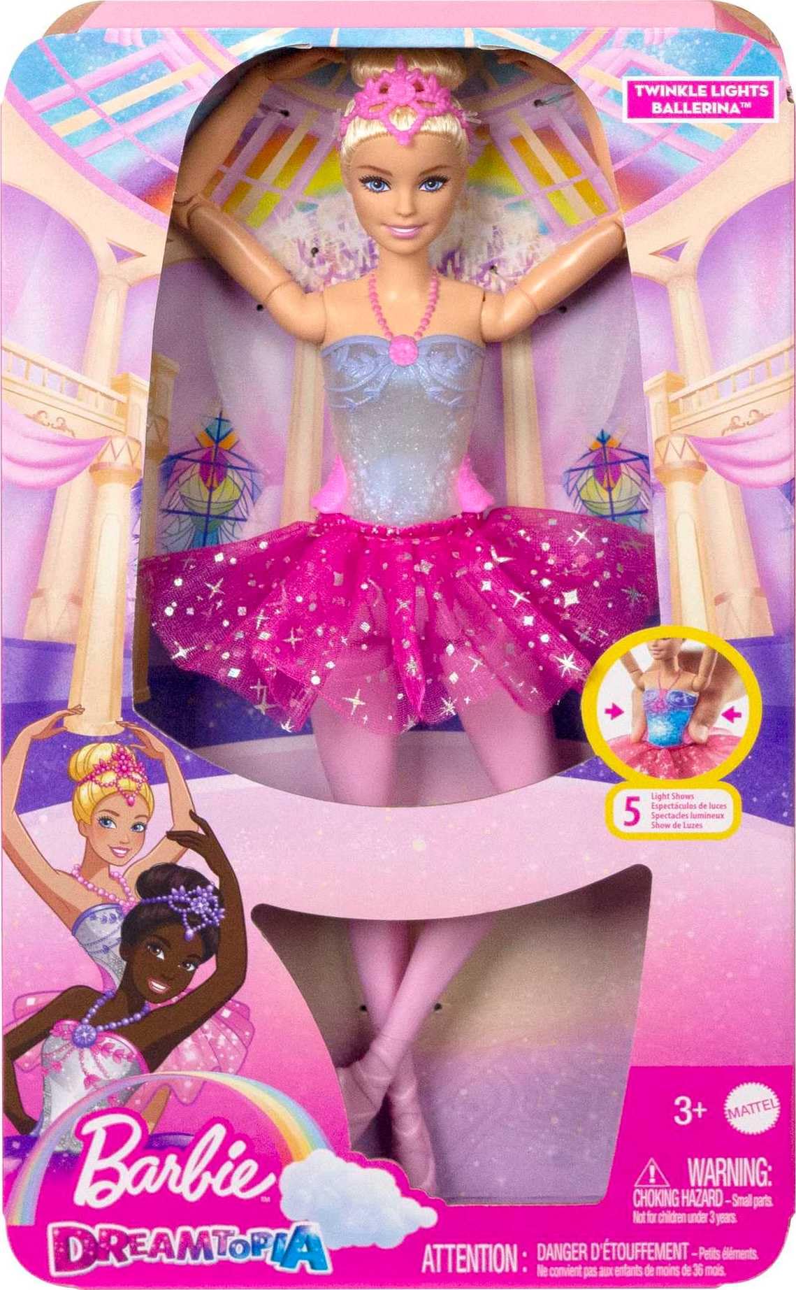 Barbie, Fantasía, Muñeca Bailarina con Luces Brillantes, Tutú Rosa, para Niñas de 3 Años en Adelante, Mattel, ¡Todo es mágico en el Ballet!, Diviértete con Sus 5 Luces Que Muestran Diferentes Colores