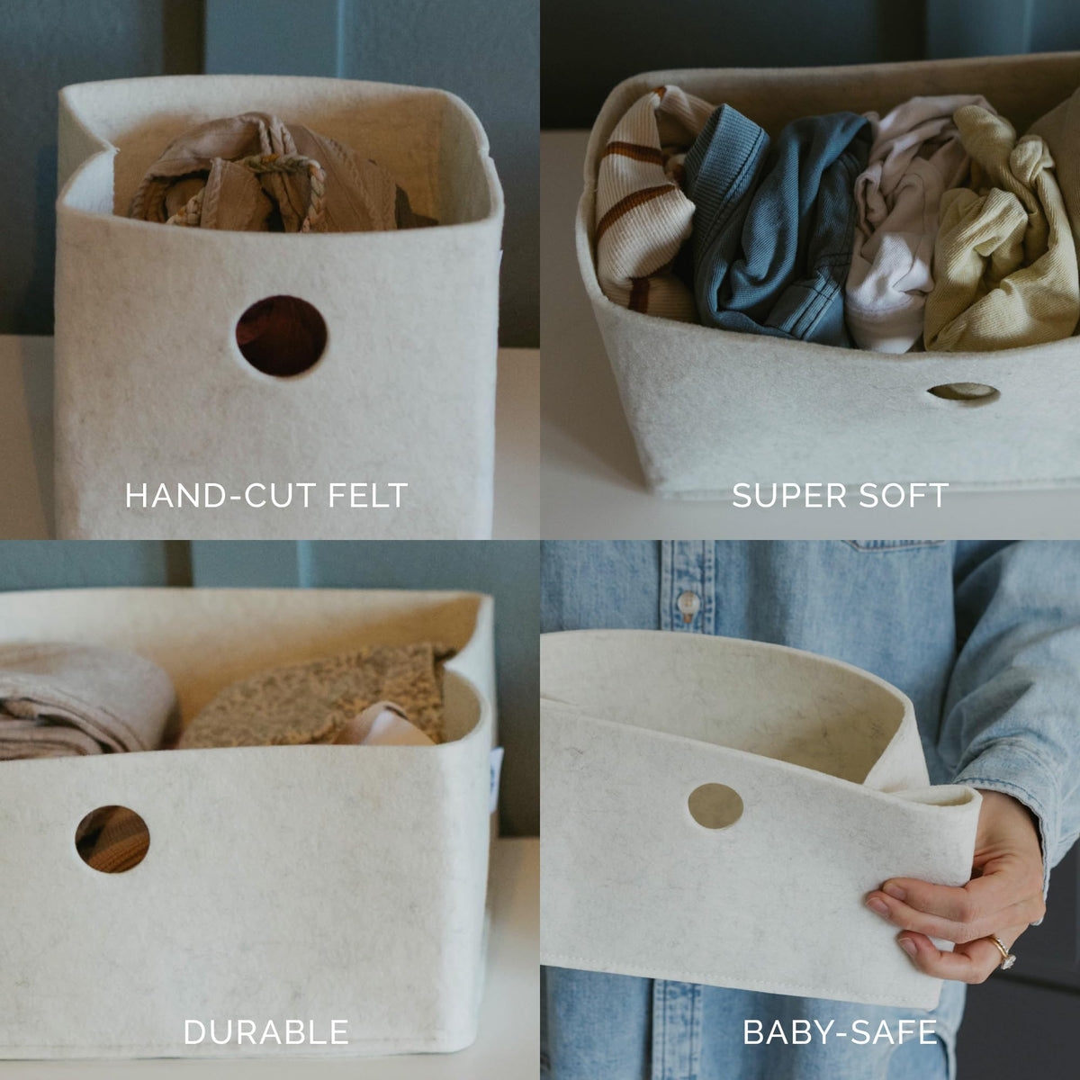 Parker - Organizadores de cajones de fieltro para bebé, paquete de 3 unidades, versátiles y resistentes para cajones | Contenedores de almacenamiento de cajones de fieltro suave extra duraderos y