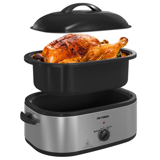 Horno tostador eléctrico de 22 cuartos de galón, tostador de pavo con diseño de tapa autohilado, gran horno eléctrico de acero inoxidable para pavos de hasta 26 libras