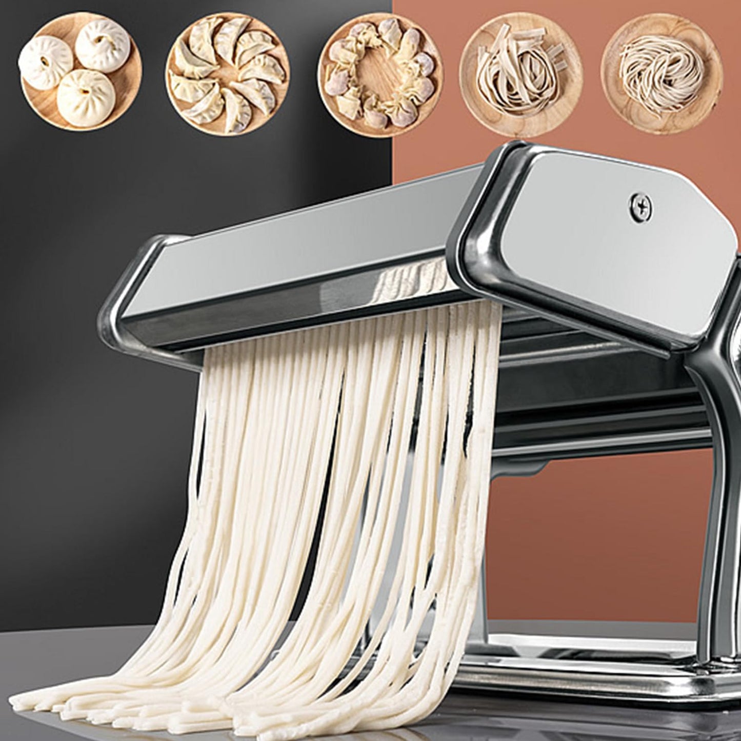 JEMUON Maquina para Hacer Pasta, Maquina para Pasta Con 9 Espesores y 2 Anchos Ajustables, Maquina para Pasta Fresca, Maquina de Pasta Cabezal Cortador para Espaguetis, Fideos, Vermicelli, Dumpling