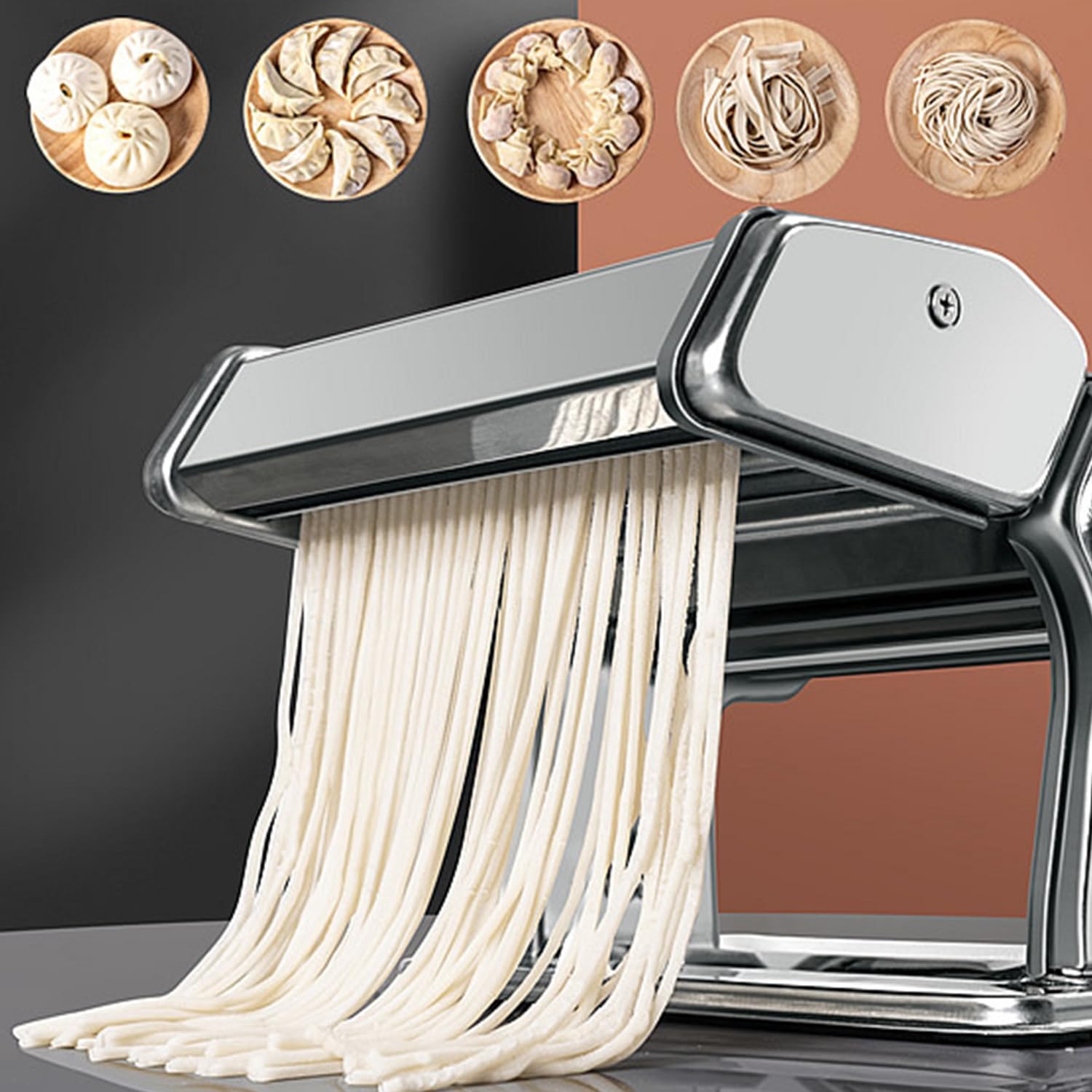 JEMUON Maquina para Hacer Pasta, Maquina para Pasta Con 9 Espesores y 2 Anchos Ajustables, Maquina para Pasta Fresca, Maquina de Pasta Cabezal Cortador para Espaguetis, Fideos, Vermicelli, Dumpling