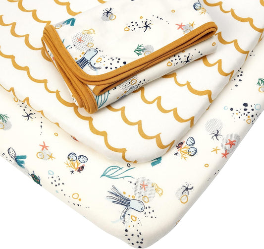 Tutti Bambini Our Planet - Juego de 2 sábanas bajeras Ajustables para Cuna (100% algodón orgánico, para colchones de 53 x 80 cm a 60 x 90 cm)