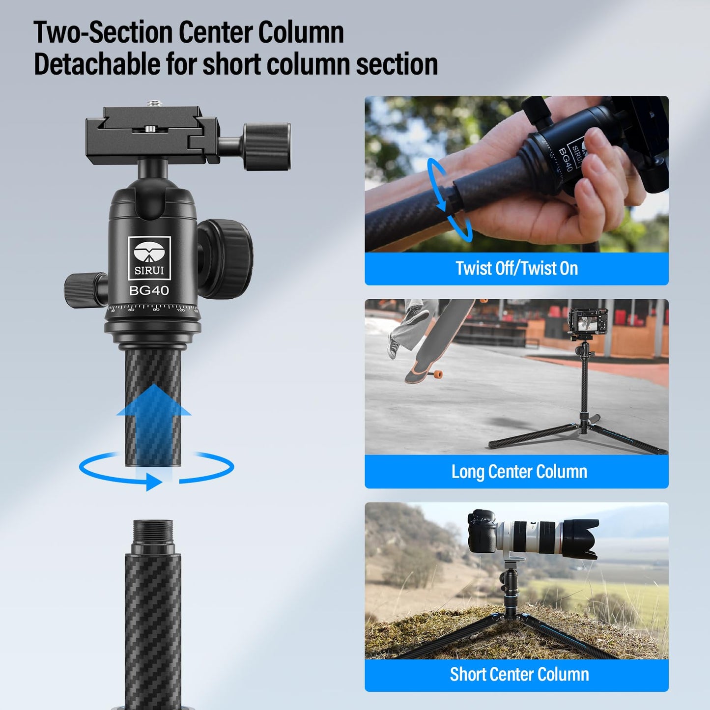 Trípode de Cámara SIRUI Fibra de Carbono 60" Cabeza de Bola 360° Traveler X-III Viaje Compacto