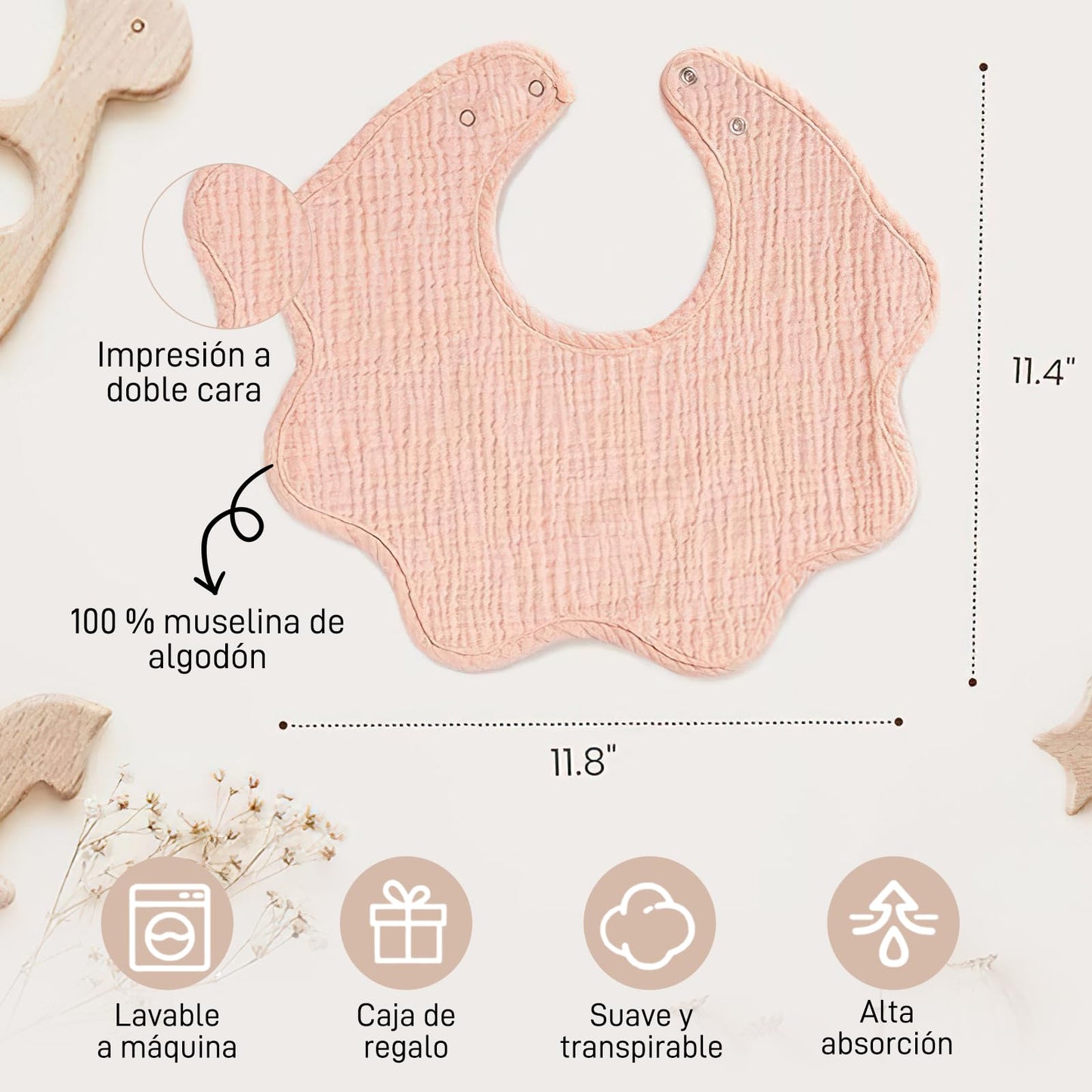 Baberos para Niño,Babero 100% Algodón,Muy Absorbente,Indicado para Niños en Fase de Dentición y con Niñas (A Liso)