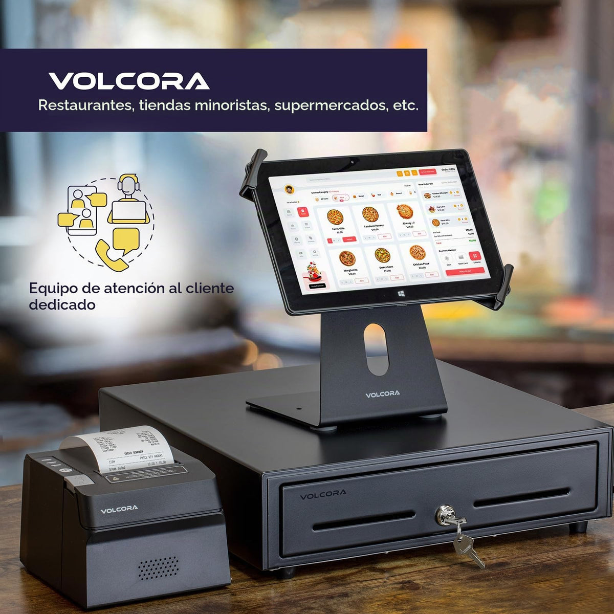 Cajón Registradora Volcora Negro con Bandeja Extraíble de 2 Niveles para POS